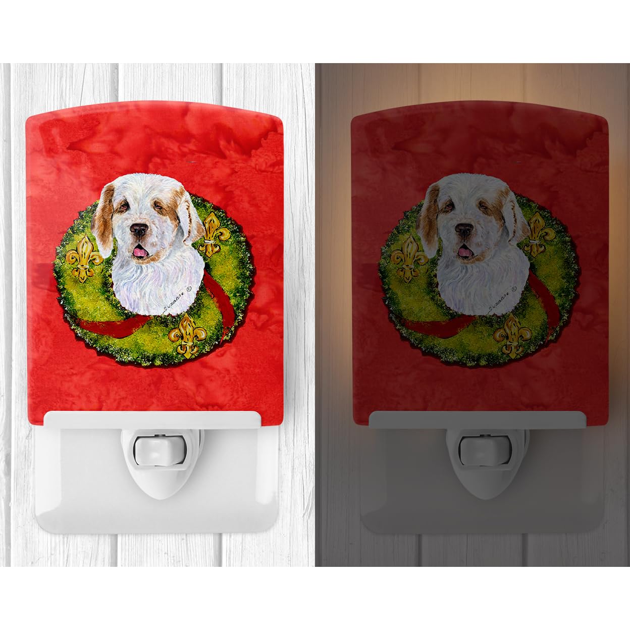 Carolines Treasures Ceramic Night Light Clumber Spaniel 6x4x3in Model SS4189CNL, UL-Certified for Bedroom, Bathroom, Kitchen
