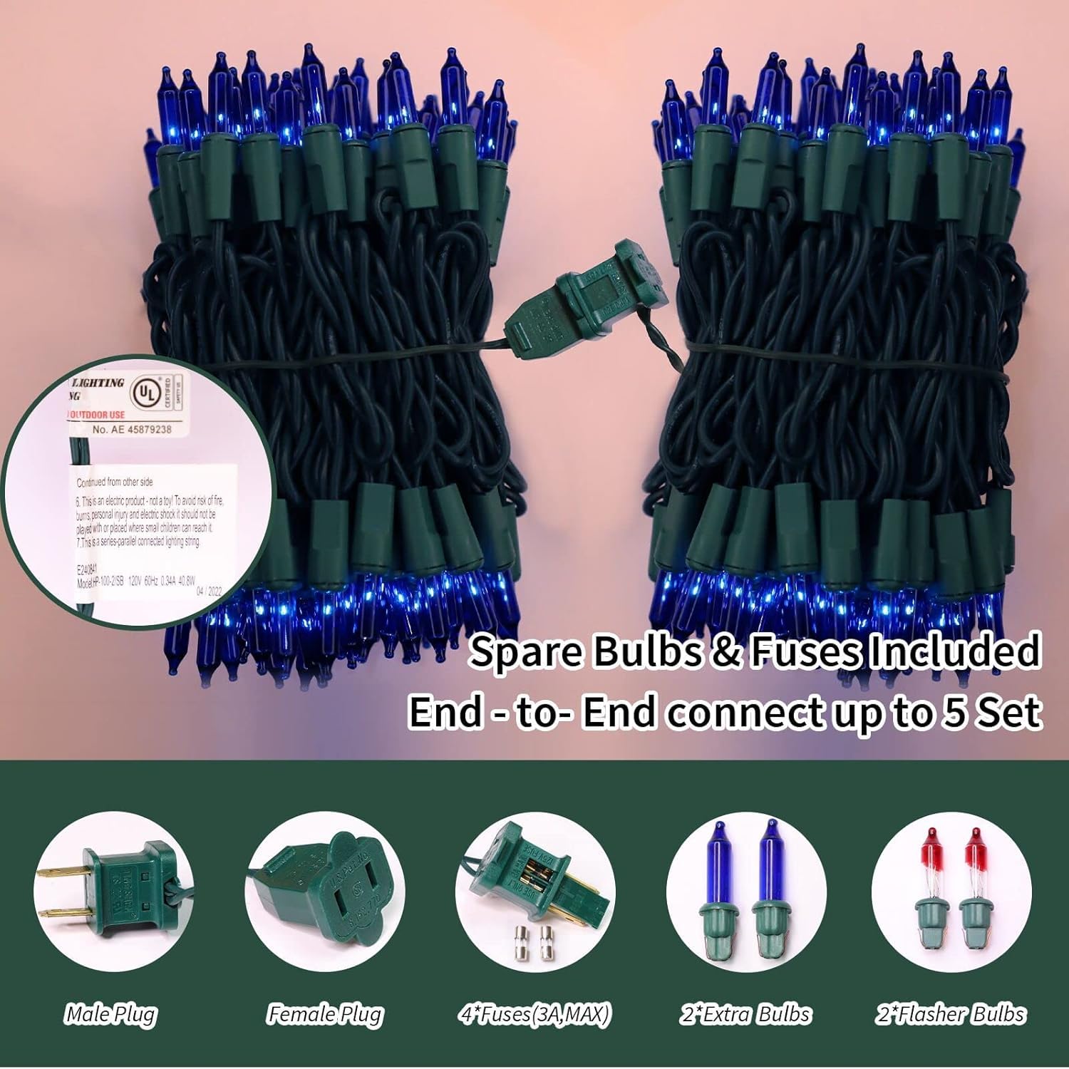 Lamphome Blue Christmas String Lights  100 Ct 20Ft Incandescent Mini Fairy Lights Set  Ul Certified Green Wire Lights For Indoor Outdoor Halloween Holiday Home Xmas Tree Patio D?Cor