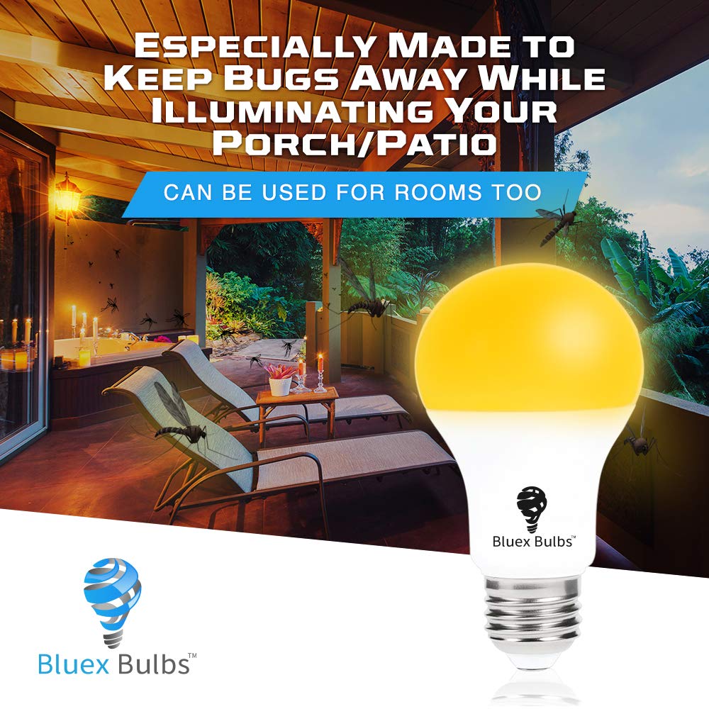Bluex Bulbs 2 Pack LED Dusk to Dawn Bug Light Bulbs, Amber Light, Automatic Sensor, E26, 500 Lumens, Yellow, Model 2306