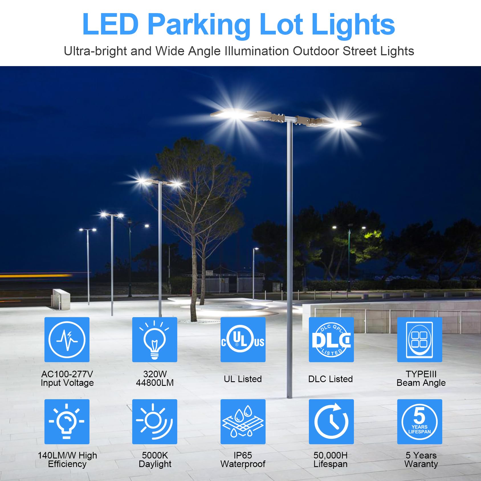 320W Led Parking Lot Lighting With Dusk To Dawn Photocell 44800Lm Led Shoebox Pole Lights Fixture 1000W Hid/Hps Replacement 5000