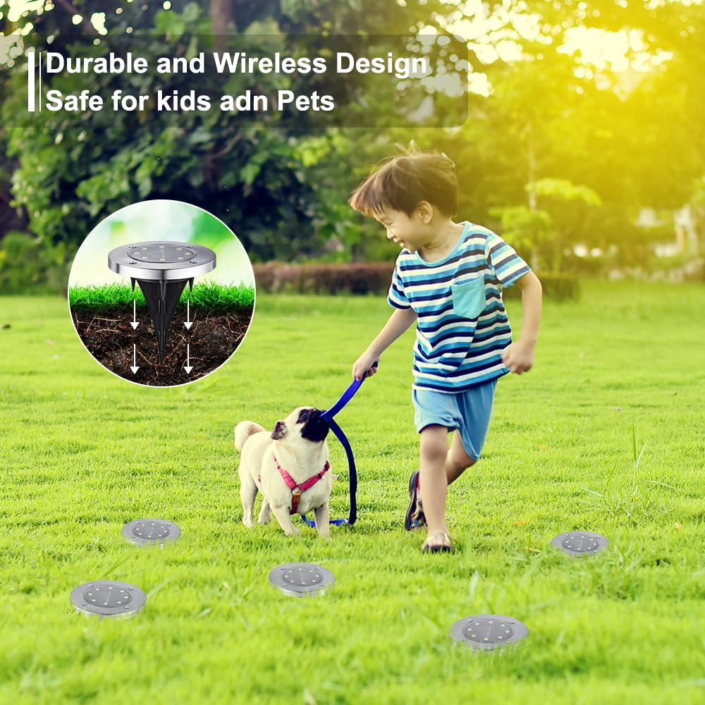 LYHOPE Solar Ground Lights Outdoor, 16 Pack 8 LED Solar Disk Lights Waterproof Garden In-ground Pathway Lights Landscape Lightin