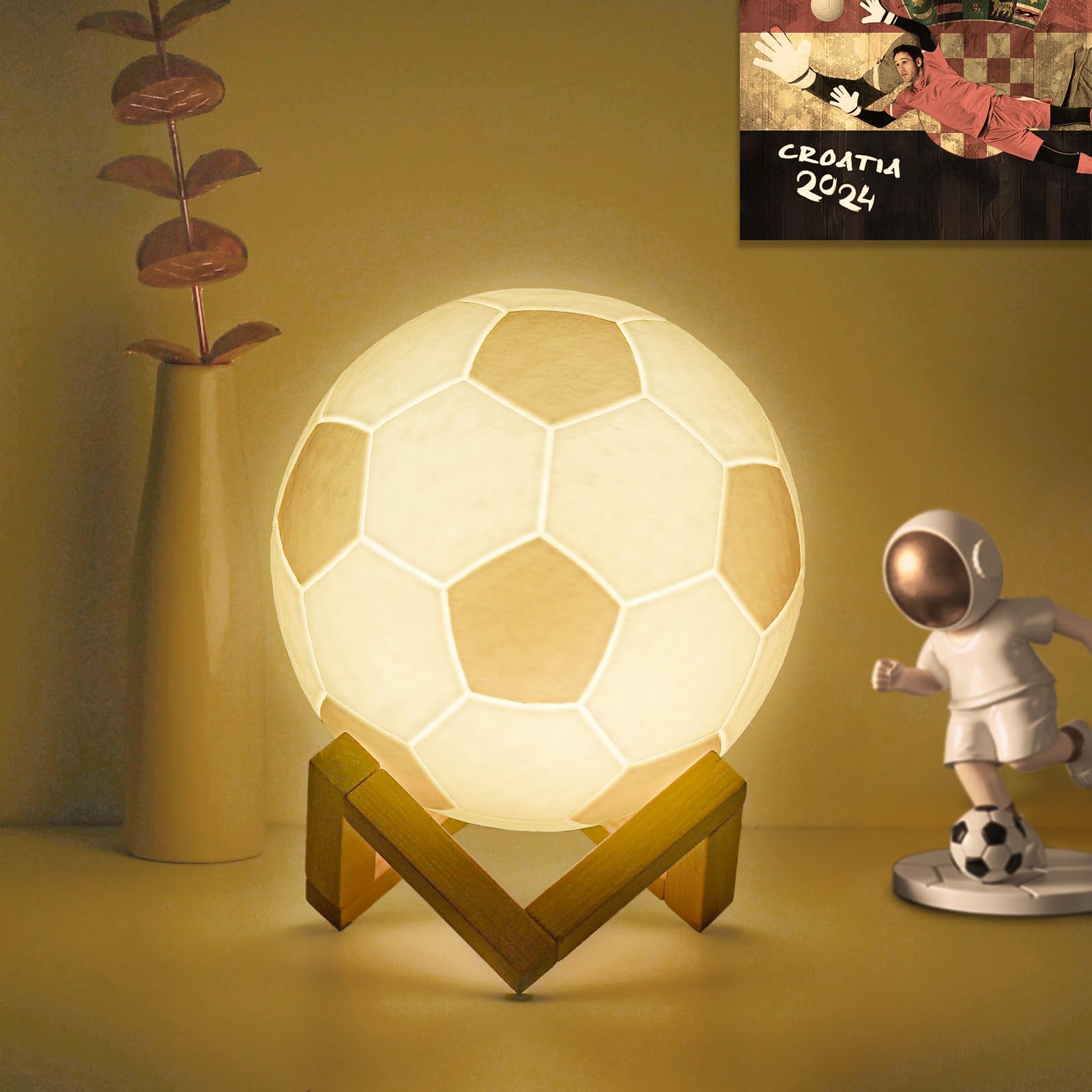 Mydhall Soccer Lamp Night Light with Remote,16 Color Bedside Table Lamp Gifts for Dad, Men, Boys, and Kids Sports Fan Room Decor