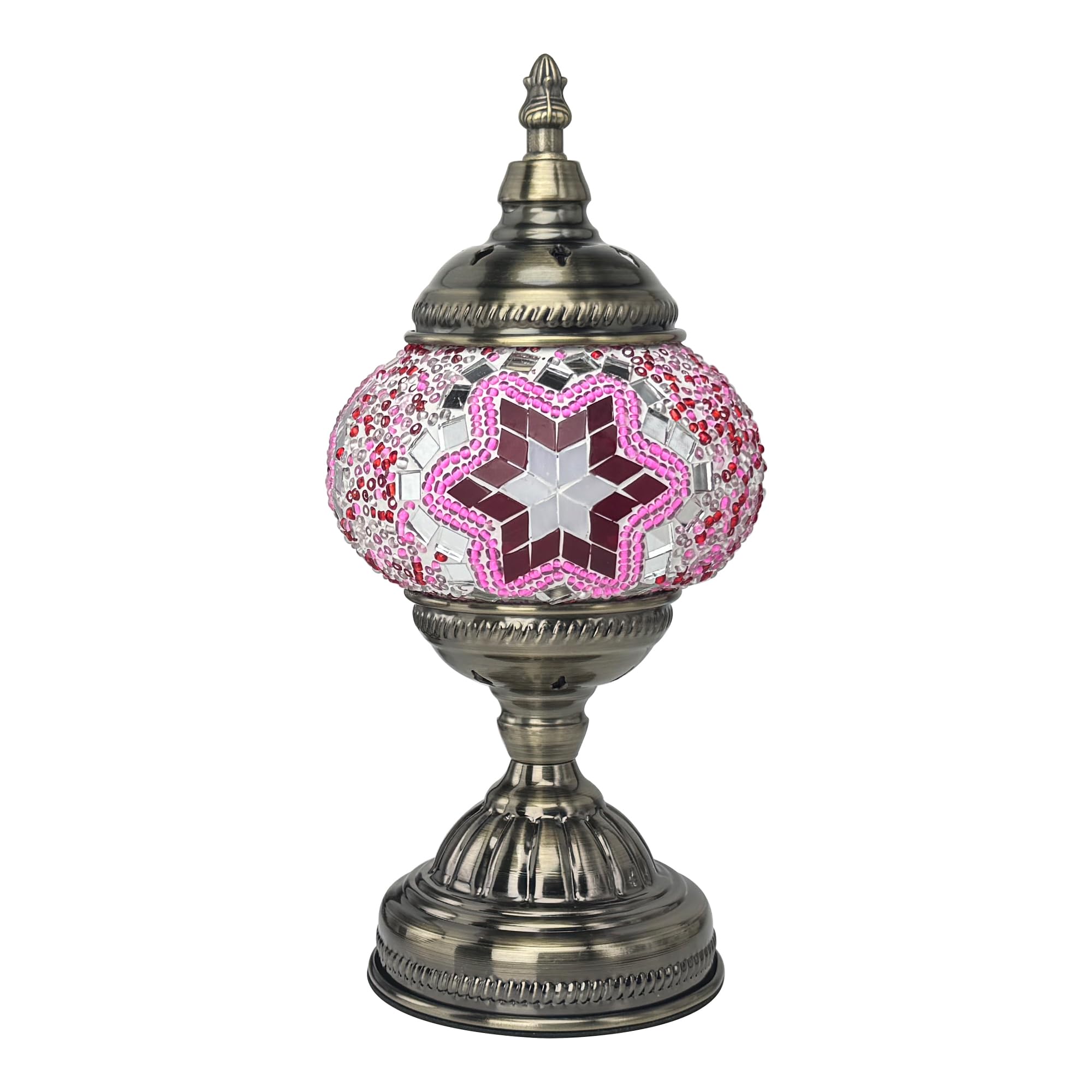 GOGERS Table Lamp Lantern - Handmade Mosaic Glass, Tiffany Style, Pink, Model GS-HH-Y8, Bohemian Decorative Desk Bedside Light