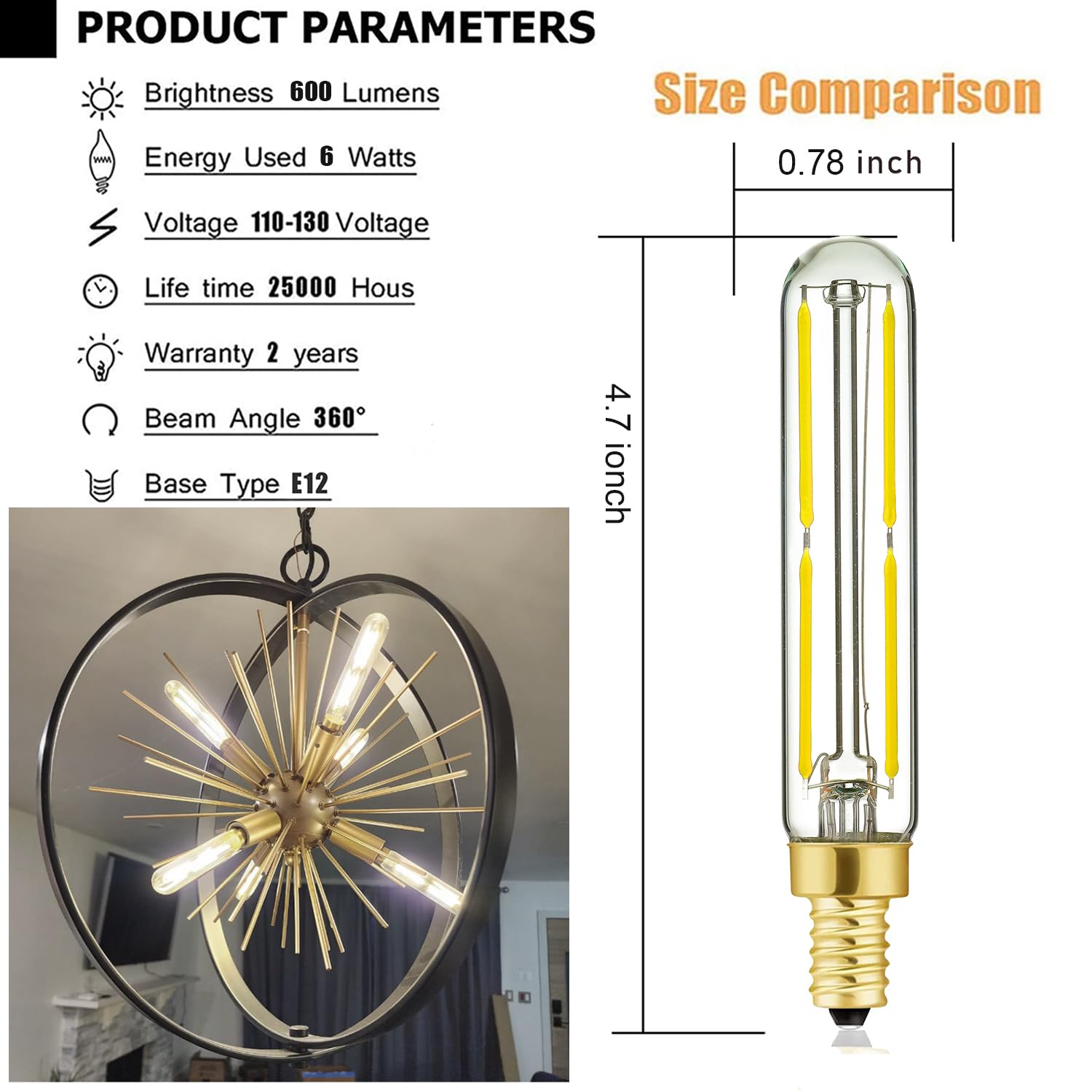 Leools E12 LED Edison Bulb - 6W Dimmable 4000K Neutral White - Pack of 6 - Glass for Chandeliers, Ceiling Fans, Wall Sconces