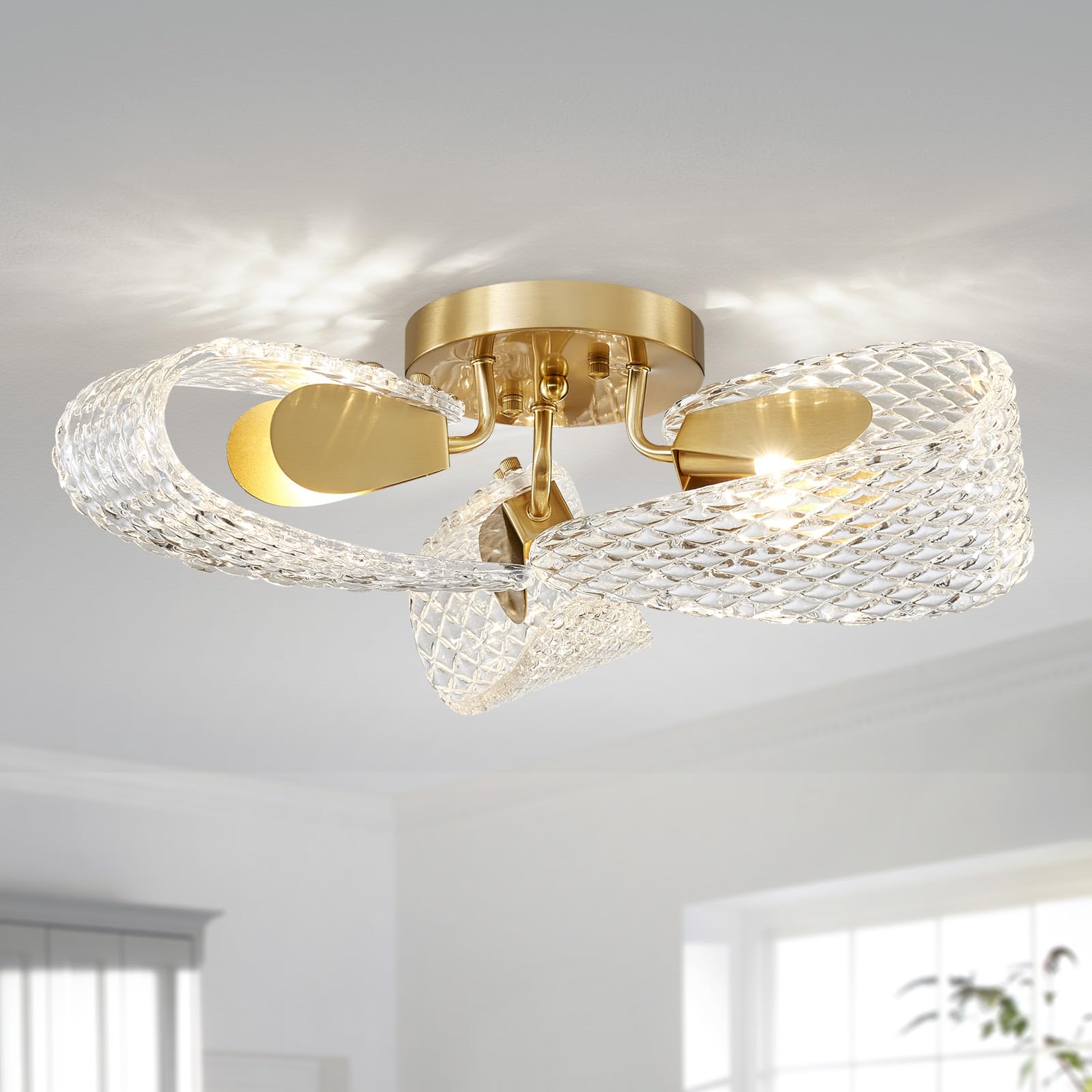 Agv Lighting Cl059 Glass Chandelier, Flushmount Ceiling Light Fixture For Living Room, Close To Ceiling Modern Design, 3-Lights,