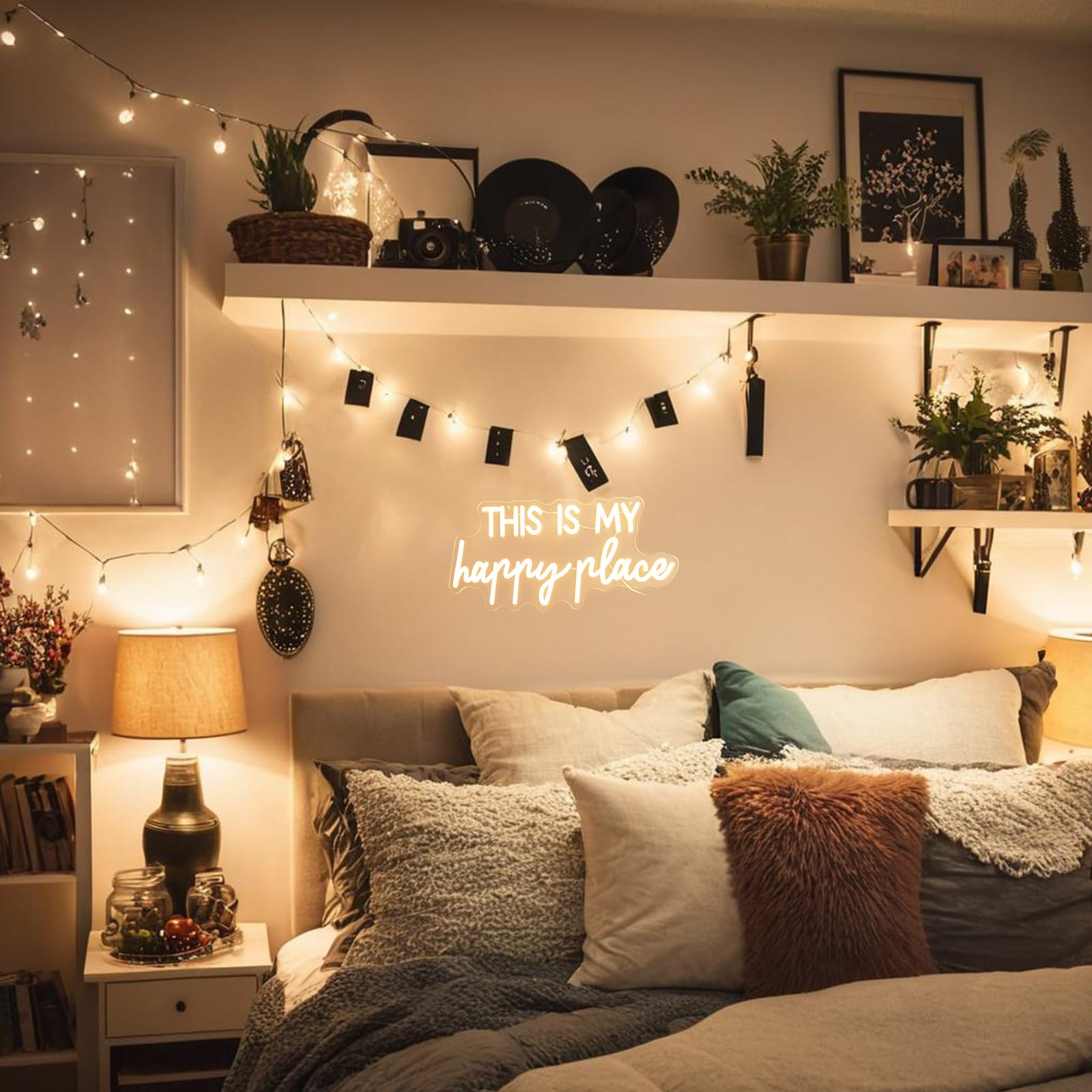 Adnkwolivt Neon Wall Sign - Dimmable LED Decor Light, 16x9 inches, inThis Is My Happy Placein