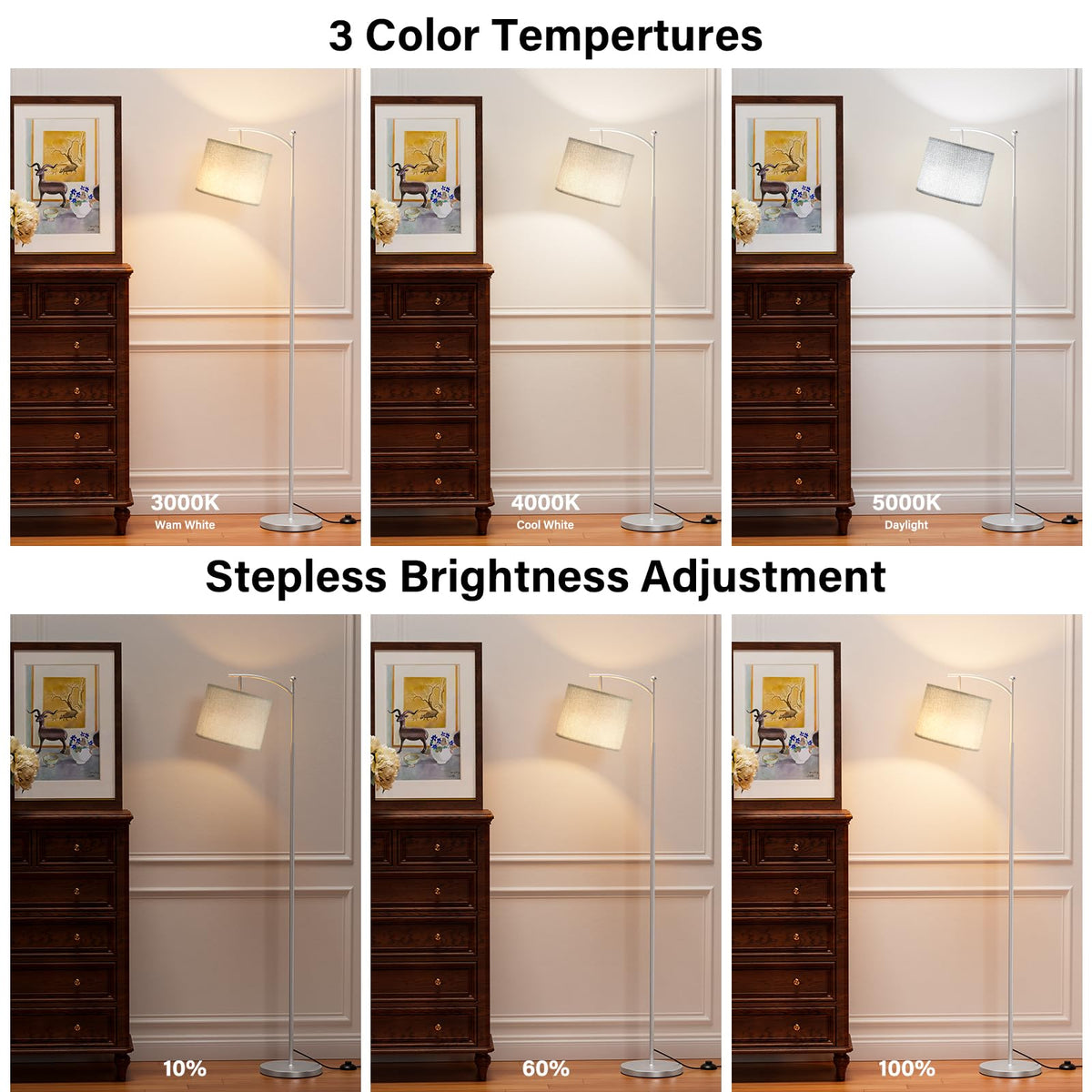 60'' Floor Lamps with Remote Control & Bulb, Colors Temperature ...
