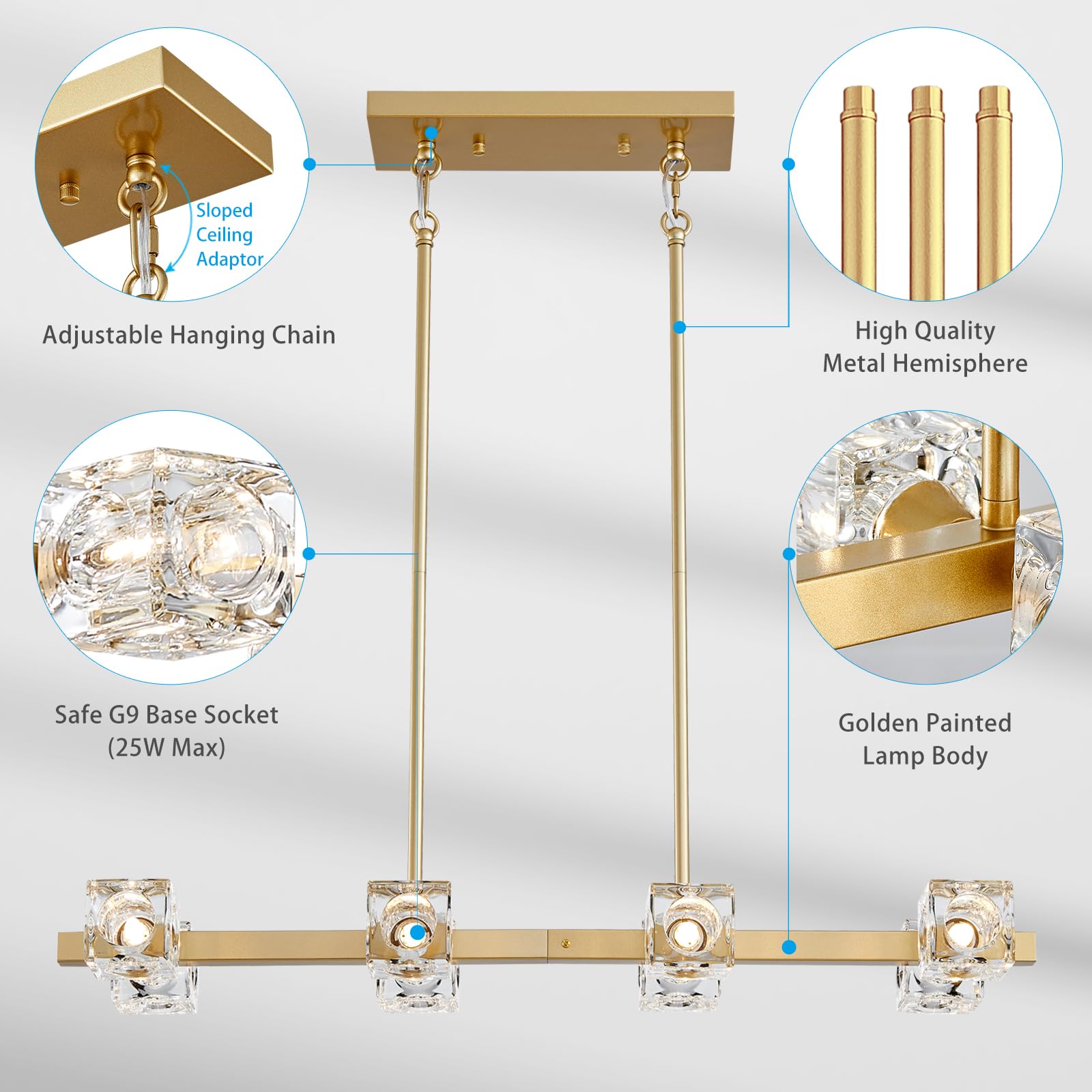 XINGQI 8-Light Gold Chandelier Sputnik - Modern Farmhouse Glass Light Fixture for Dining Room, Living Room, Kitchen Island