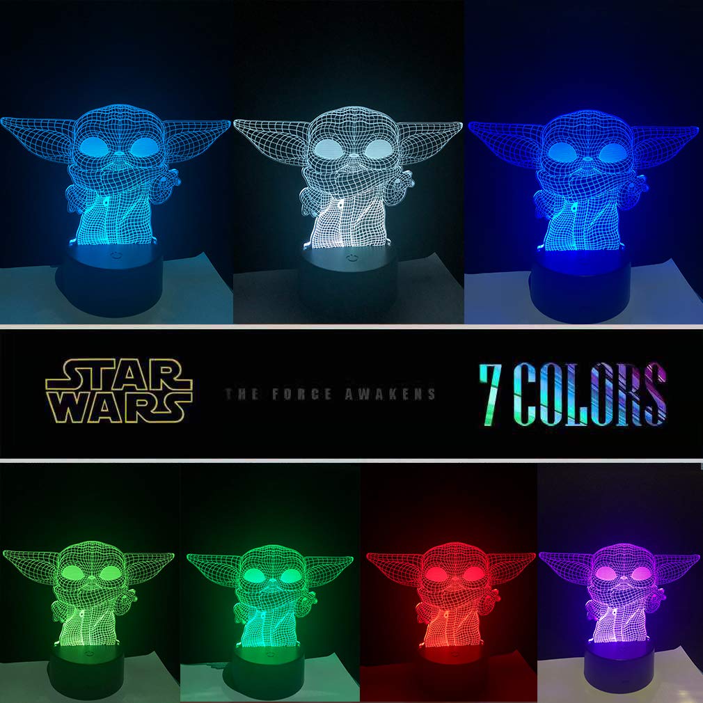 Manco 3D Illusion Star Wars Night Light - 16 Color Change Lamp, Baby Yoda/Darth Vader/Stormtrooper, Multicolors, ABS Material