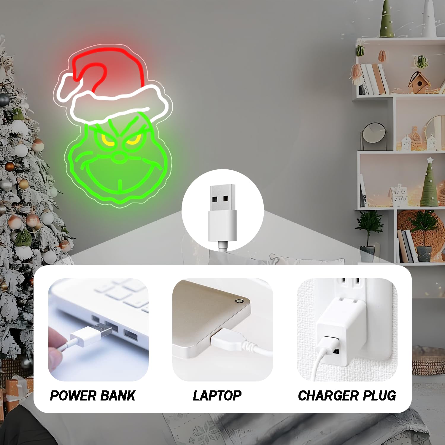 Lulkod Christmas Neon Sign, Dimmable LED Wall Decor, 10.8inx14.7in, Red White Green