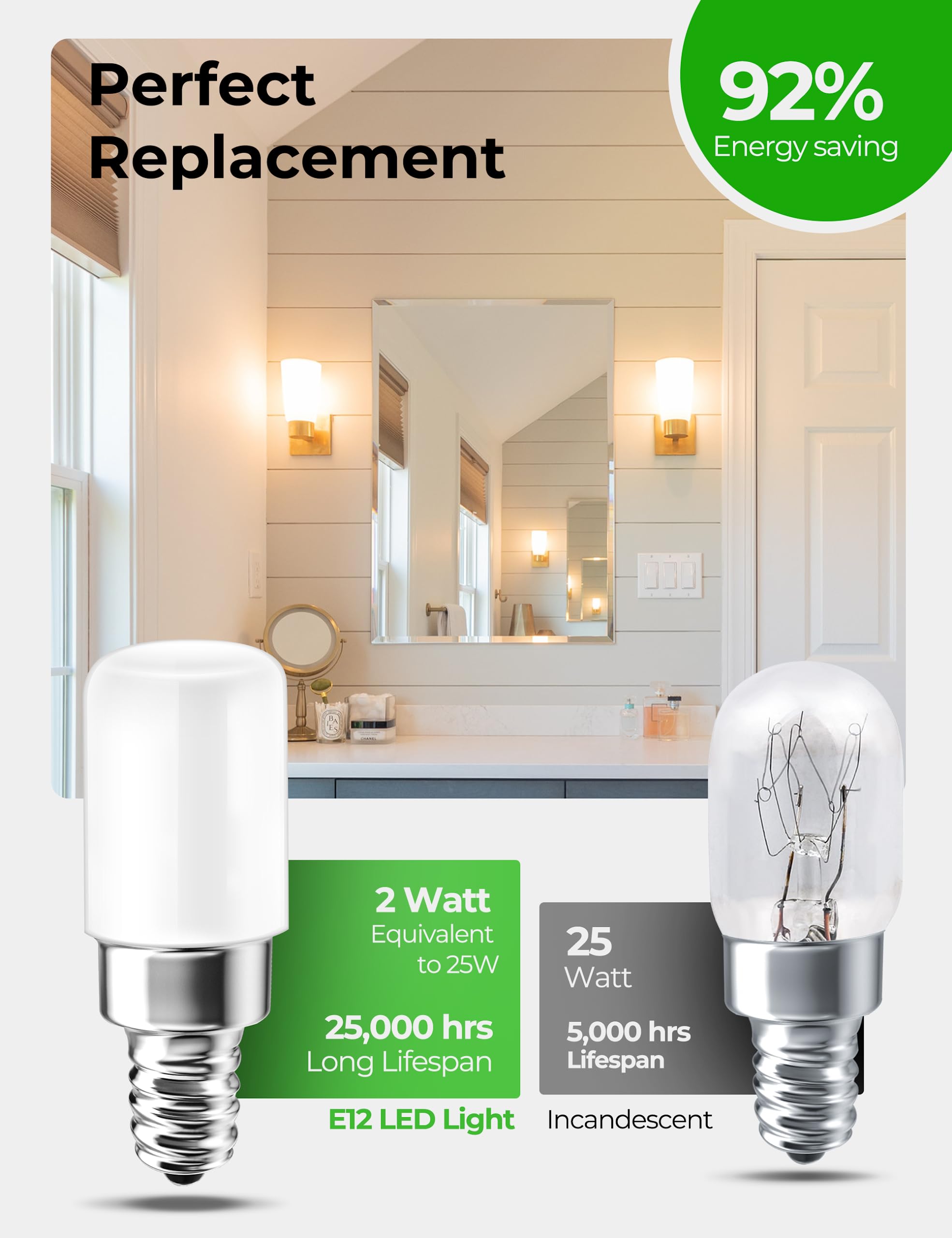 Unilamp 2W E12 Led Night Light Bulb, Mini Type B C7 Light Bulb Equivalent 25W, Warm White 3000K, 120V E12 Edison Screw Led Bulb