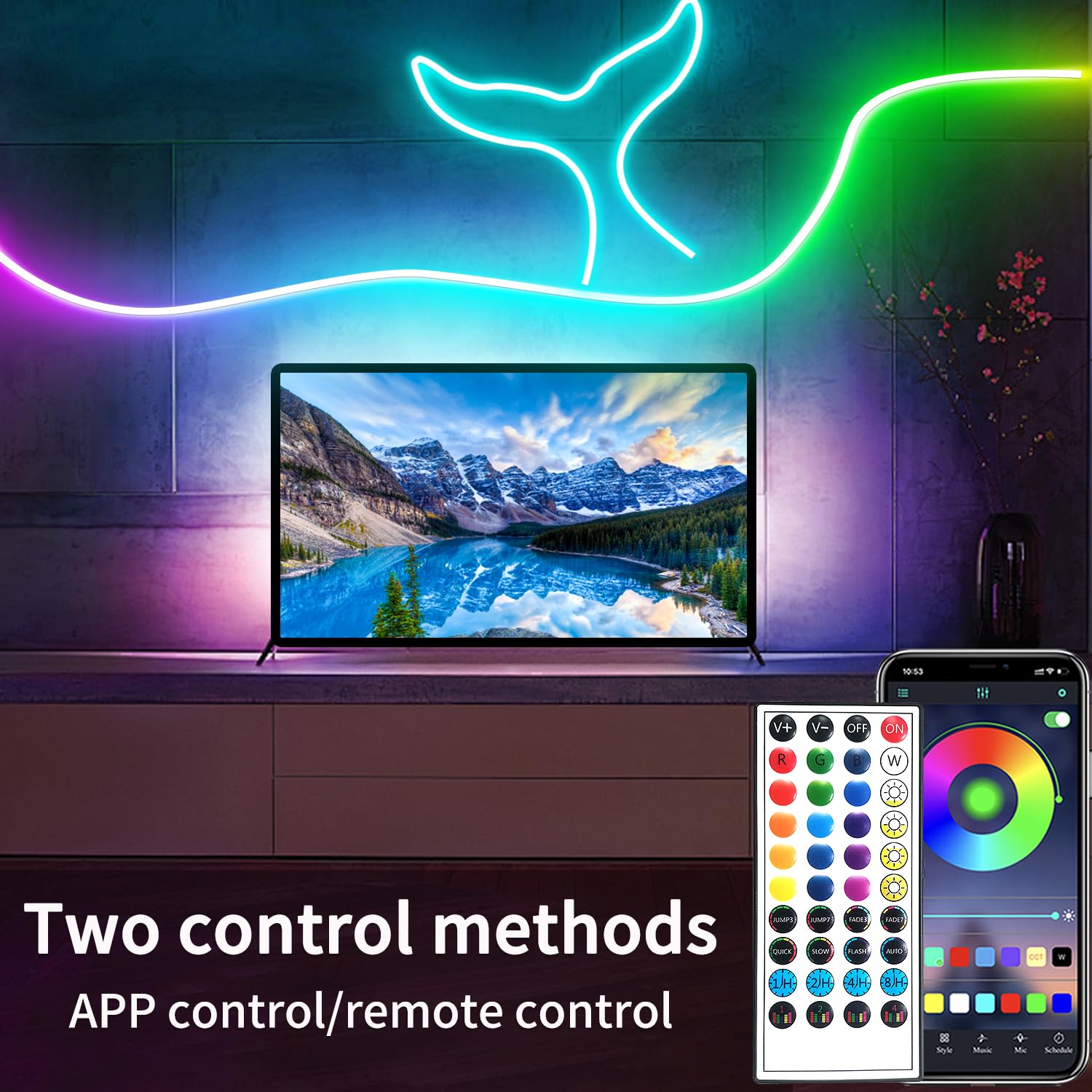 Vimeepro 16.4Ft Rgb Led Neon Rope Lights, Music Sync, Ip65 Waterproof, Remote/App Control