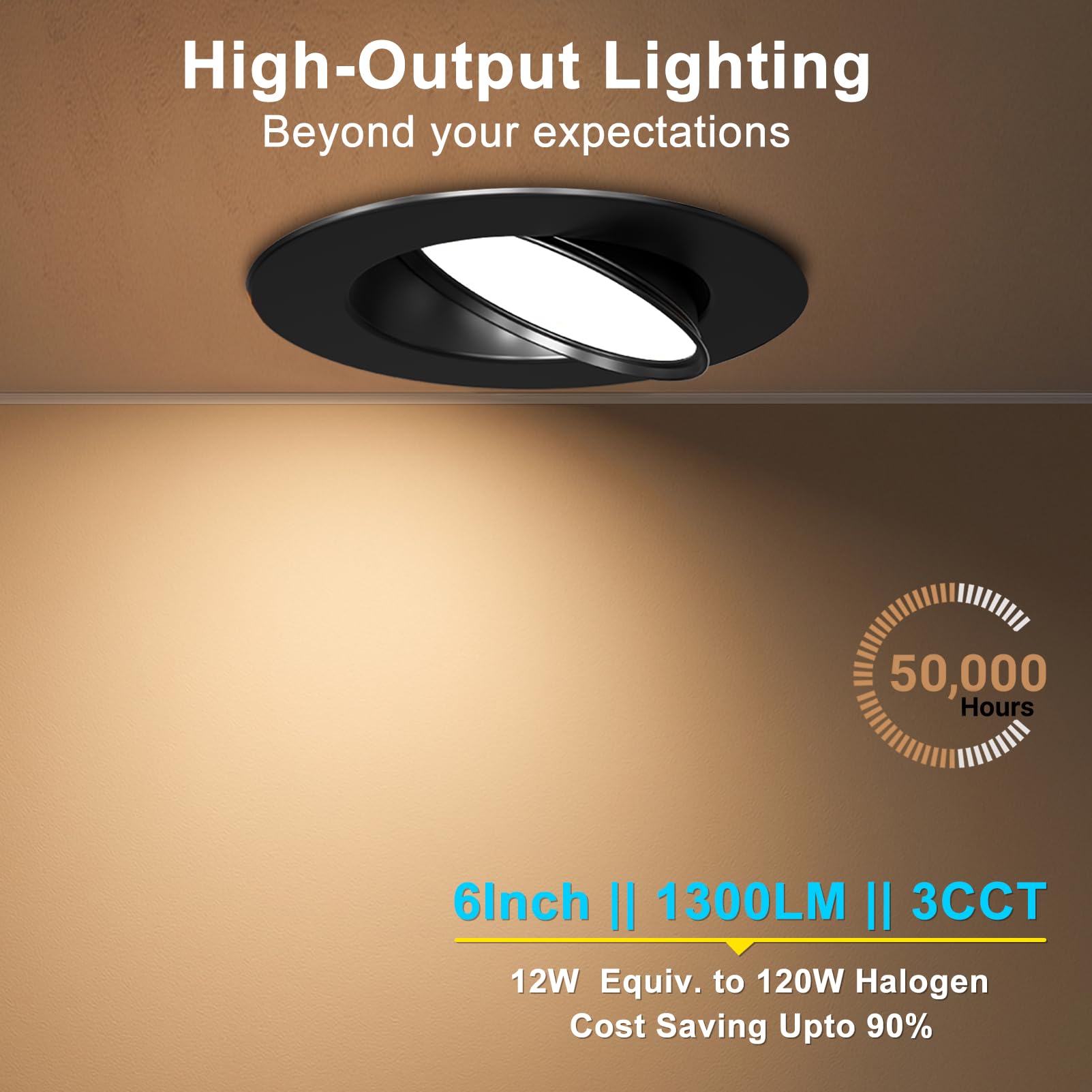 Lightdot 6 Pack 6 Inch Led Gimbal Recessed Lighting  360+90 Adjustable  3Cct Selectable & Dimmable (5%-100%)  1300Lm Ultra Bright Canless Downlight  Etl/Fcc Certified For Living Room/Kitchen-Black