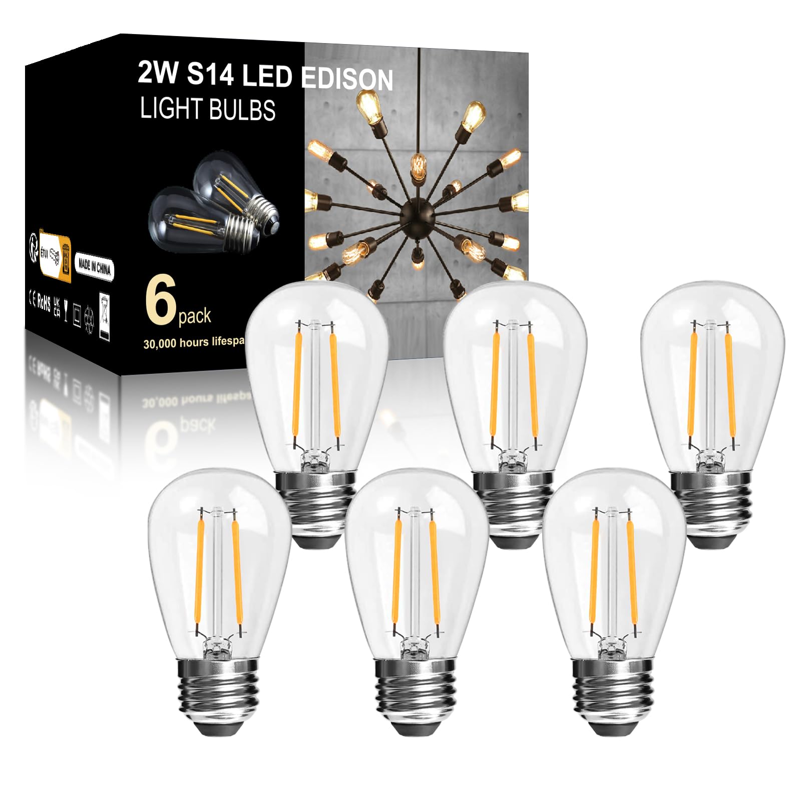 Langplus+ S14 Led Bulbs For Outdoor String Lights Replacement, E26 Medium Screw Base, 2700K Warm White, Led Edison Bulbs 2 Watt 