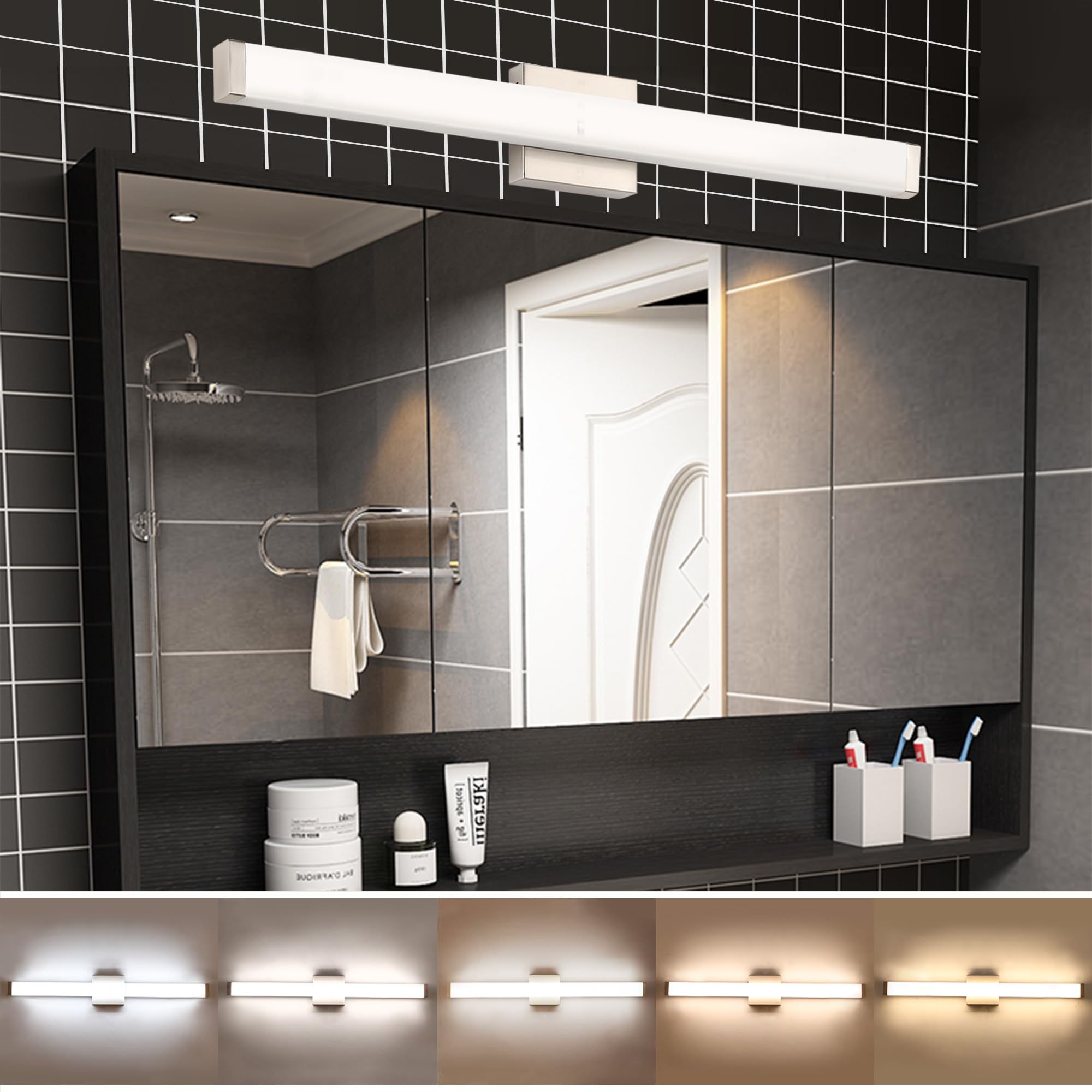 Yhtlaeh 24" Brushed Nickel Led Bathroom Vanity Light, Dimmable, 4000K Natural White, Square Design