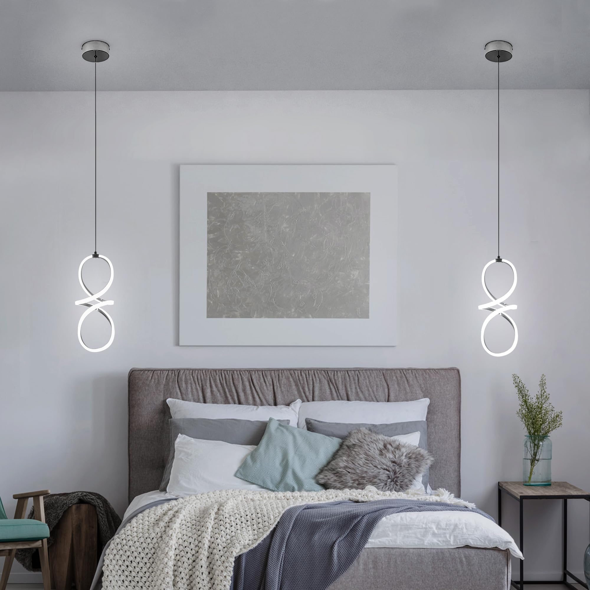 Mayna Modern Led Pendant Lights Kitchen Island, Chrome Chandelier, 22W Adjustable Height Hanging Light Fixture For Kitchen Dining Room Bedroom Cafe Table, 1 Pack