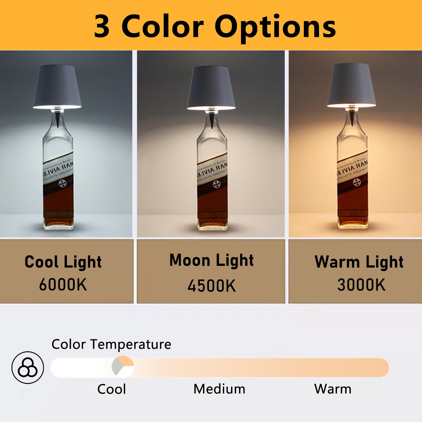 Bomvabe Led Wine Bottle Light 2Pcs, Rechargeable Wireless Bottle Lamp Shade For Whiskey Wine Liquor Bottle, Ambient Light With 3
