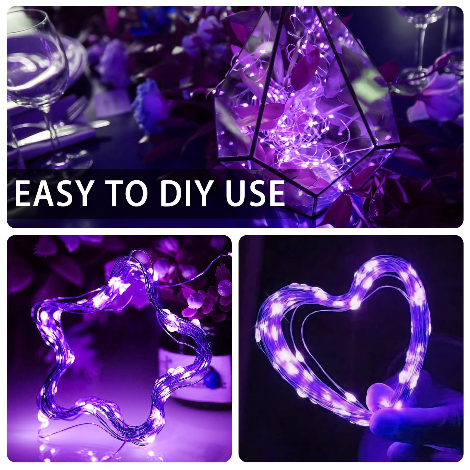 chzk Fairy Lights, 24 Pack 7ft 20 LED Mini String Lights, Battery Operated, Purple, Model D11-BKDC