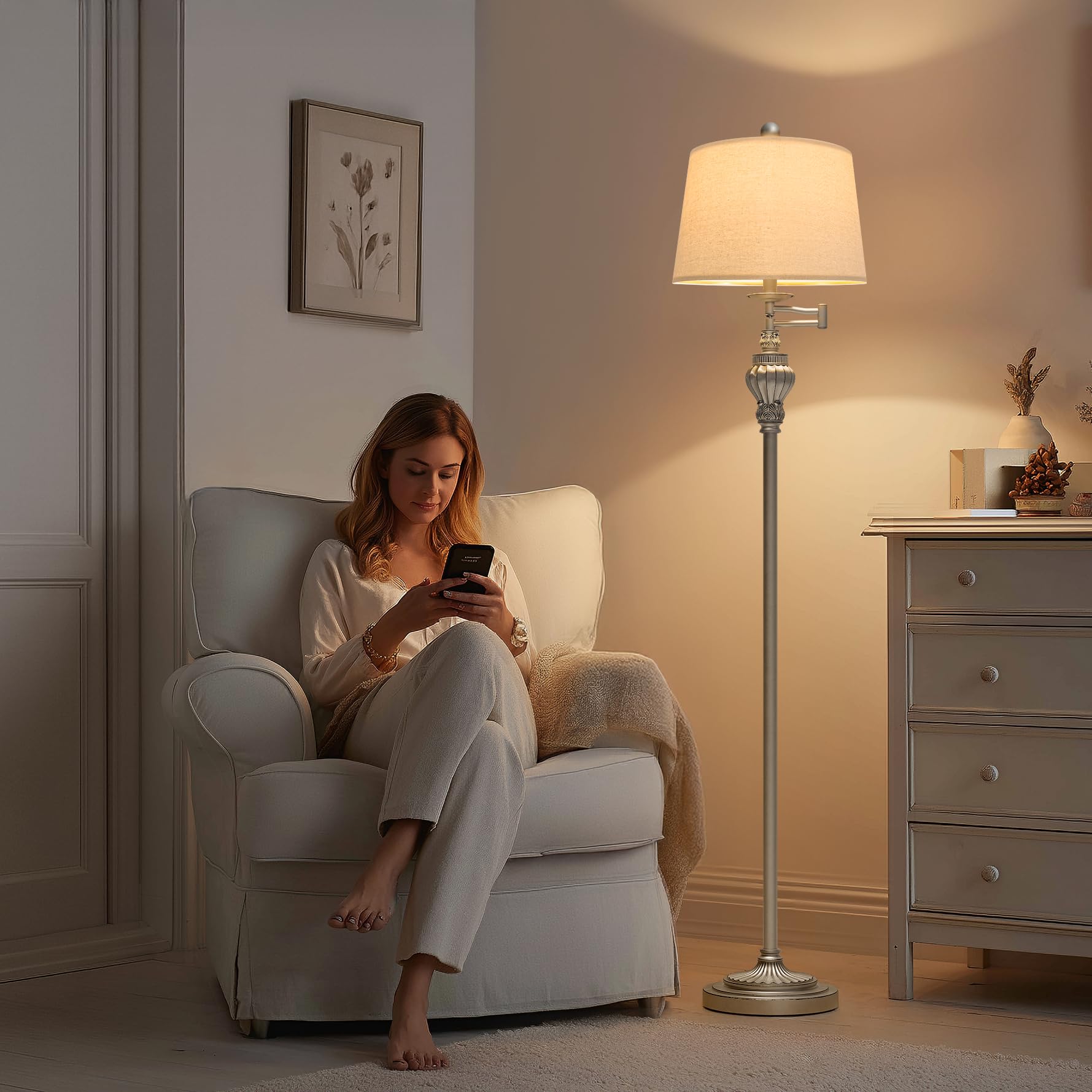 G-Safava 61  Vintage Floor Lamp With 350?Adjustable Swing Arm  Tall Lamp Standing Lamp For Living Room Bedside Bedroom Nightstand Retro Farmhouse Mid Century Lamp Light Home D?Or Office Gifts