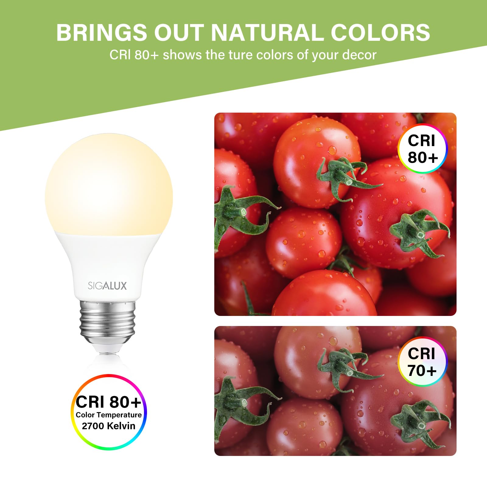 Sigalux A19 Led Light Bulbs 60 Watt Equivalent,Non-Dimmable Energy Efficient 9.5W Led 2700K Soft White Light Bulb With E26 Mediu
