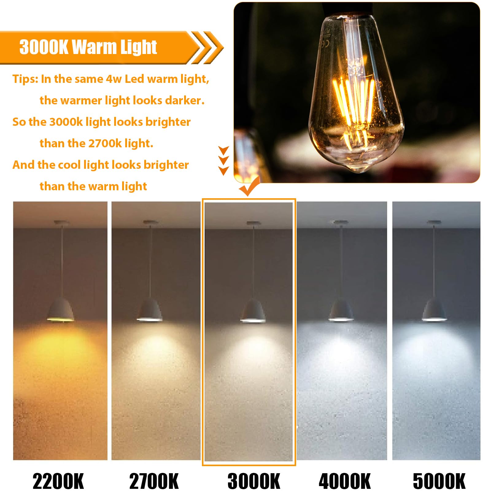 12 Pack Dimmable Led Edison Bulbs 40W Equivalent,4 Watt Filament Bulb,3000K Warm White St19 Light Bulb,450Lm E26 Vintage For Cei