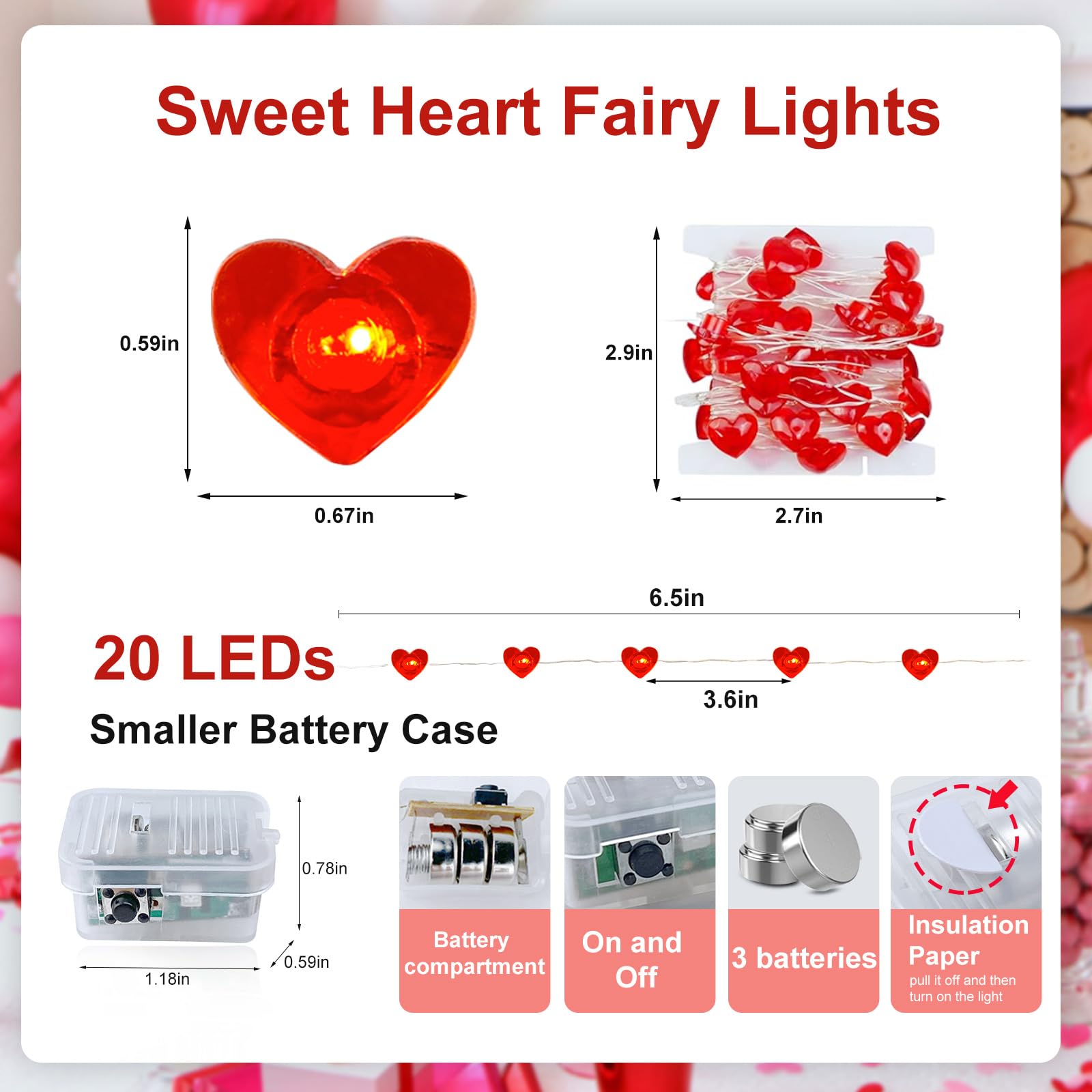 chzk LED Fairy Lights, 20 Mini String Lights, Battery Operated, 7 FT, Waterproof, Red, Model A01-Mini, 2 Pack
