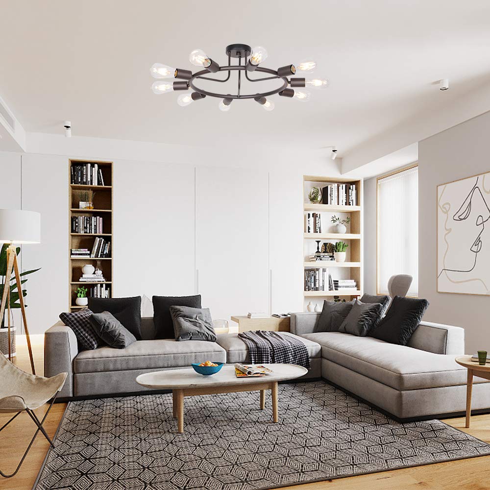 BONLICHT Modern Sputnik Chandelier 10-Light Metal Semi Flush Mount Ceiling Light Fixture Oil-Rubbed Bronze Model 3020-10C-OB