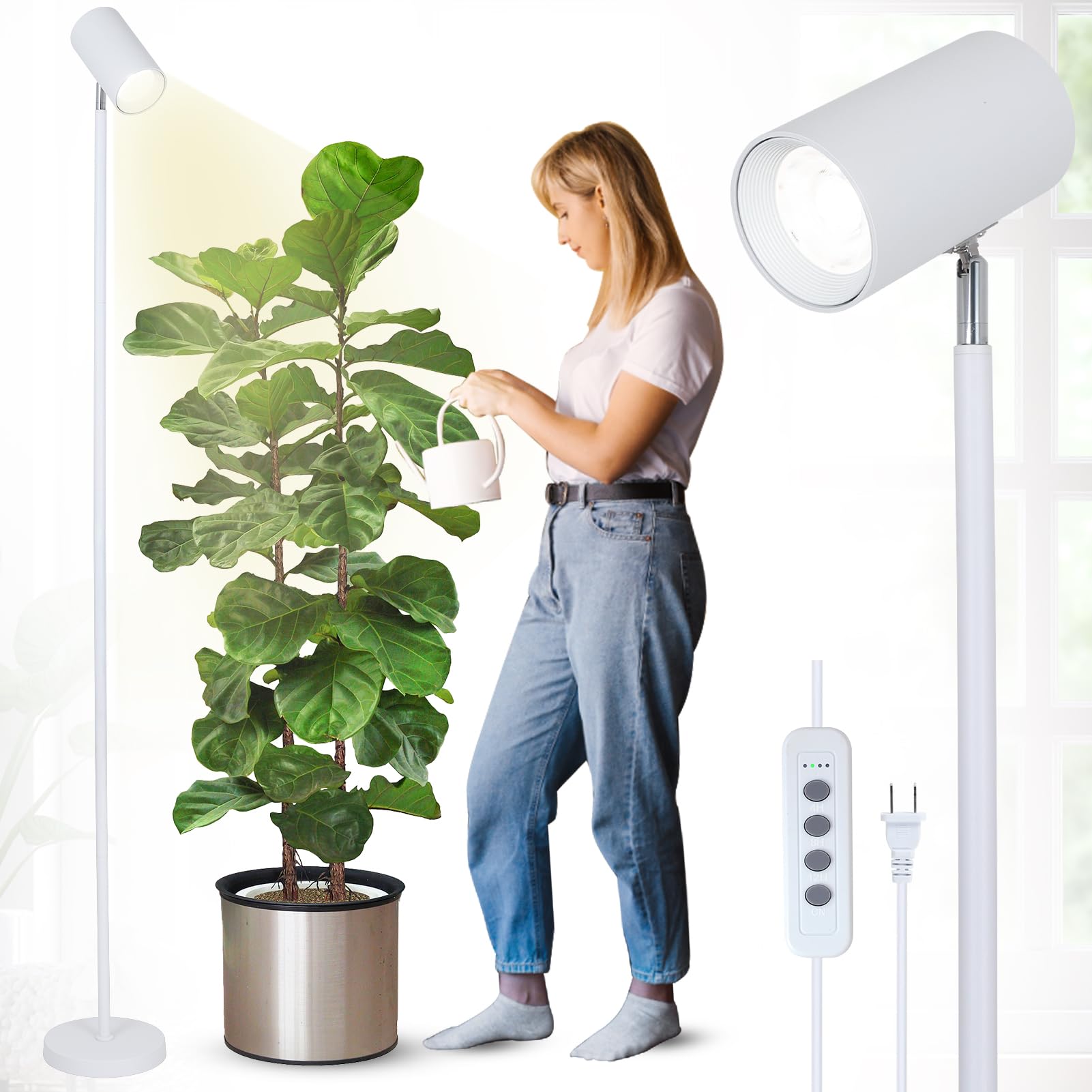 HMVPL White Grow Lights for Indoor Plants Full Spectrum,Tall Plant Light for Indoor Growing with 20W COB Plant Light Bulb,4/8/12