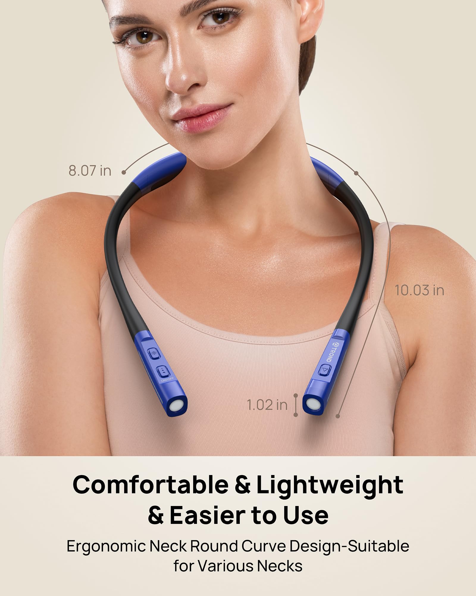 TROND LED Neck Reading Light, 3 Color Modes, 3 Brightness Levels, Rechargeable, Flexible Arm, Medium, Sapphire Blue, Model TD-RL01