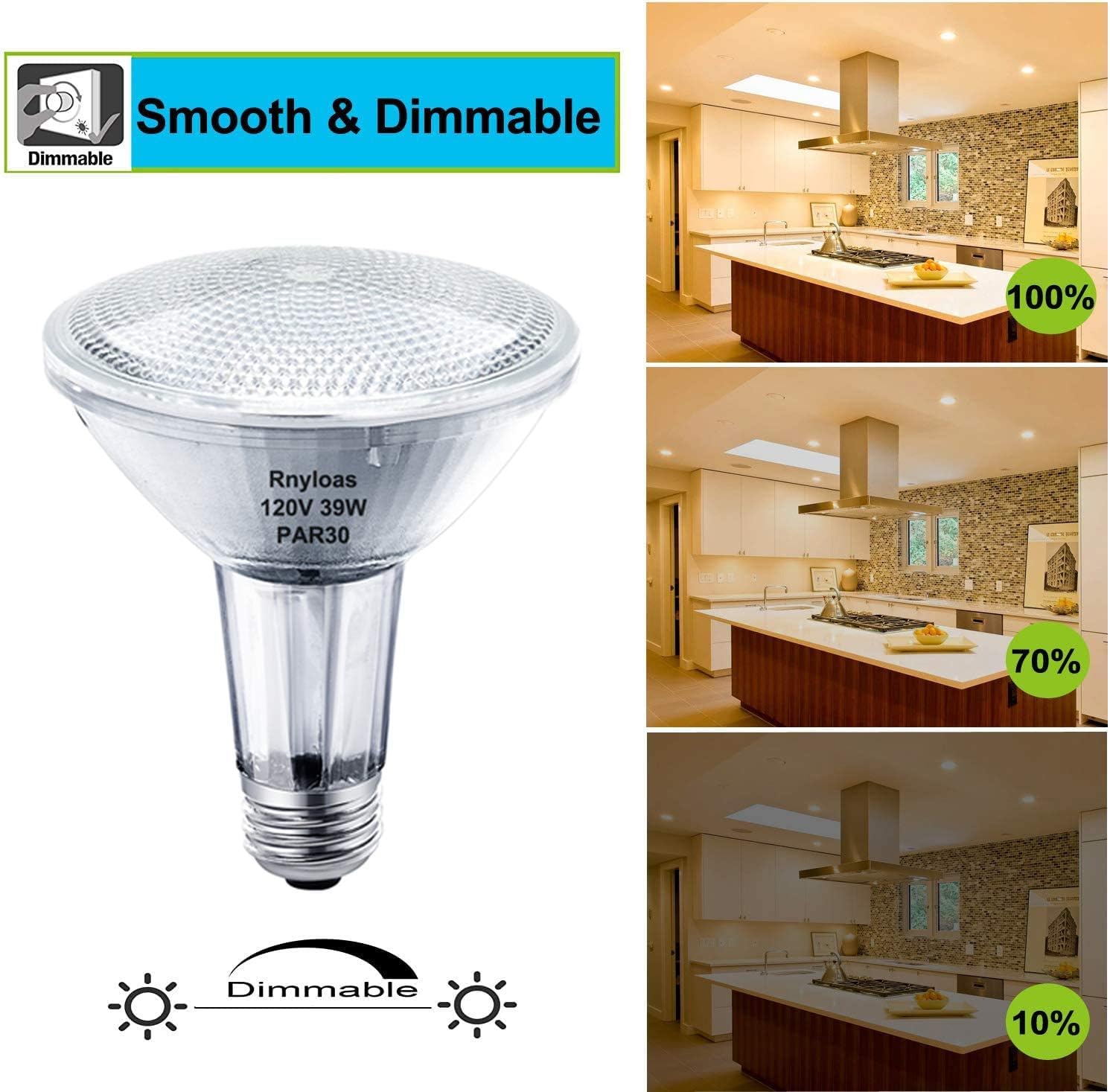 Rnyloas PAR30 Long Neck 6-Pack Dimmable Flood Light Bulbs, 120V 50W Replacement, Warm White, E26 Medium Base, Clear Glass