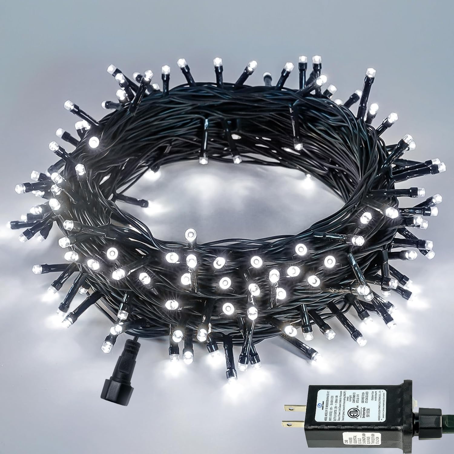 BHCLIGHT Connectable String Lights 100 LED 33Ft Cool White Indoor Outdoor Green Wire Model GP-SW290DC0209-IP44