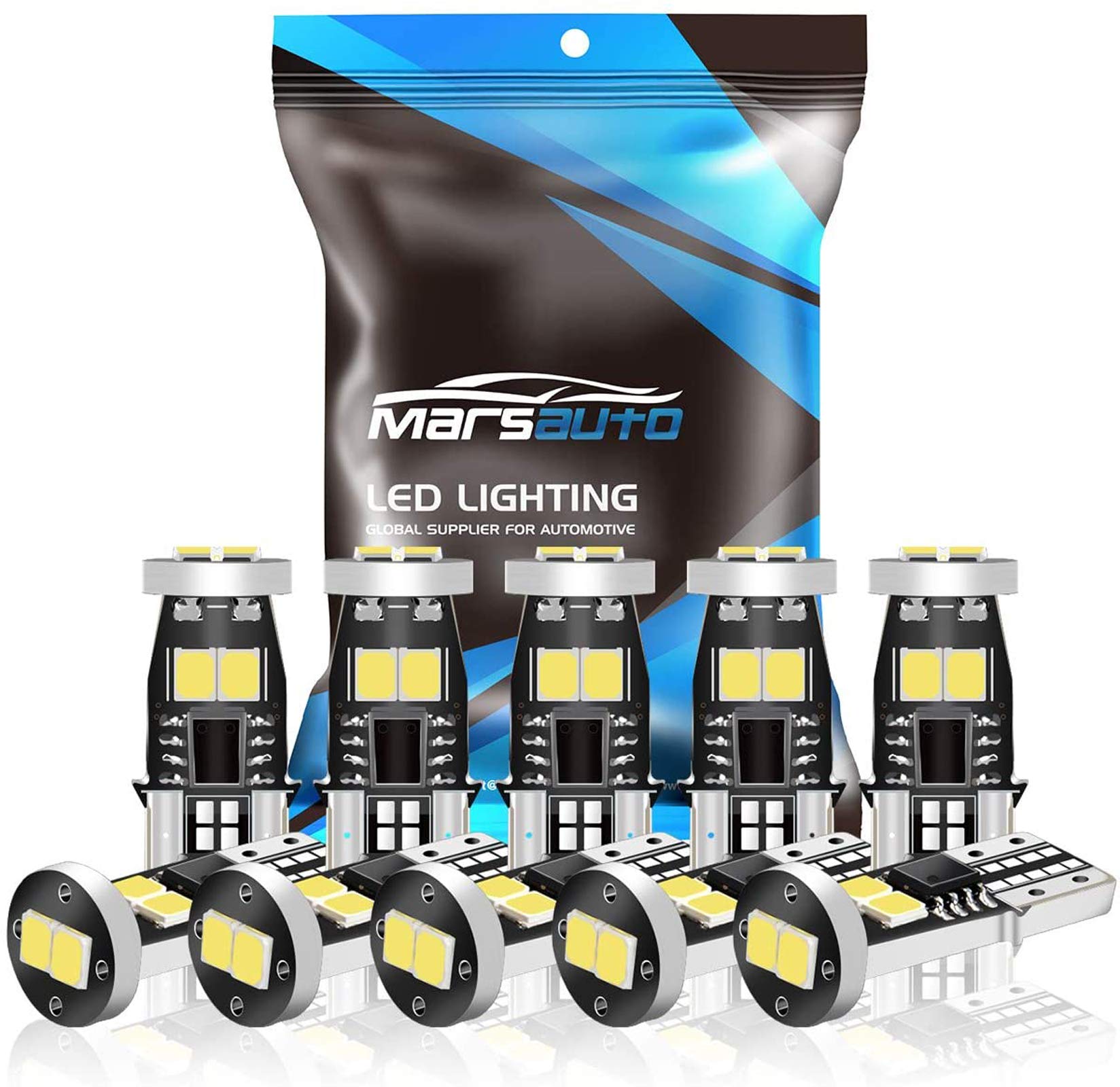 Marsauto 194 LED Bulbs T10 168 192 2825 Replacement for Dome License Plate Lights, 480LM, 6000K, Xenon White, Pack of 10
