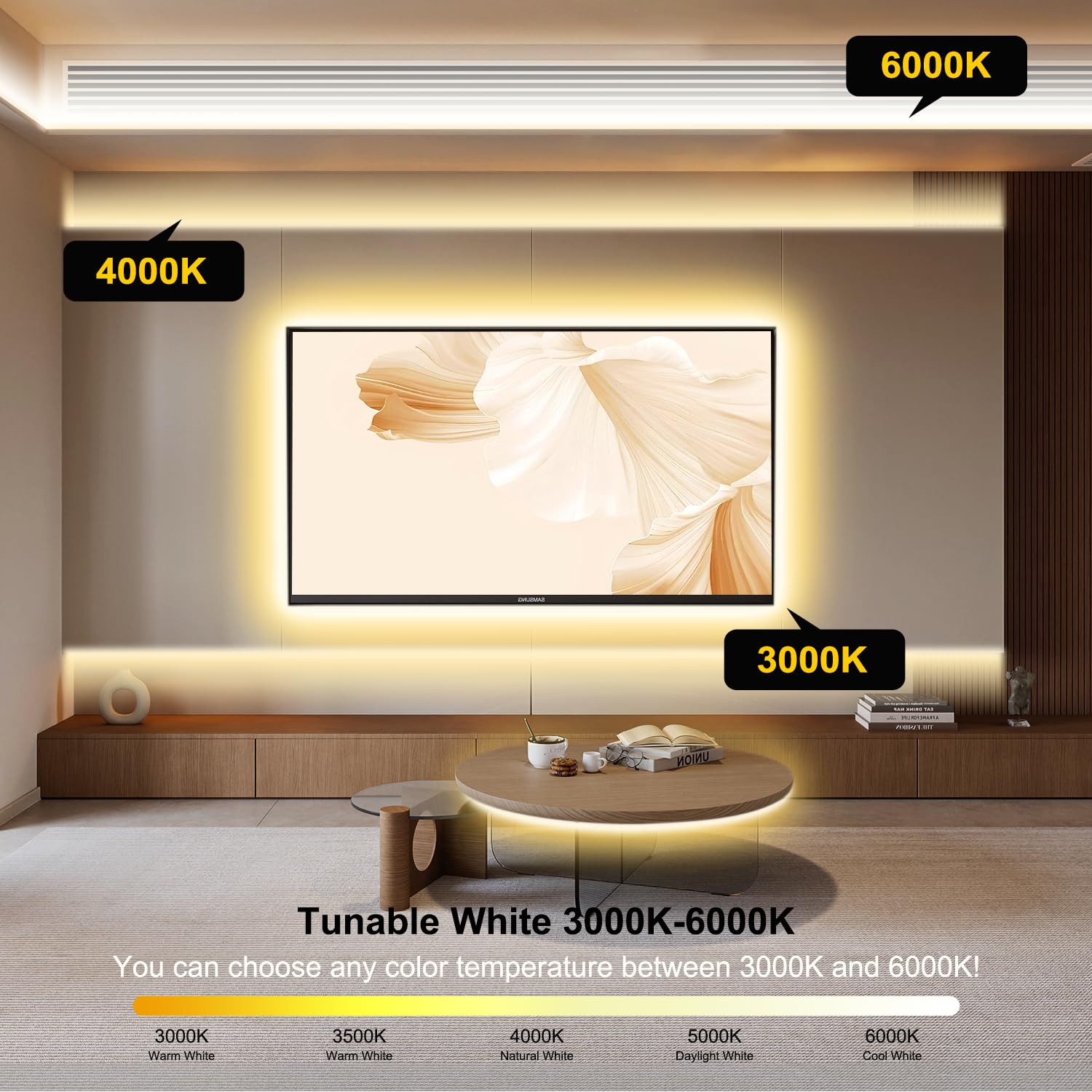 Pandery Cob Led Strip Light Cct Dimmable Strips Light 2700K-6500K 50Ft/15M 8Mm Wide Cri90+ 24V Led Strips Kit With Bluetooth App Control/Music Mode For Bedroom Kitchen Diy Lighting