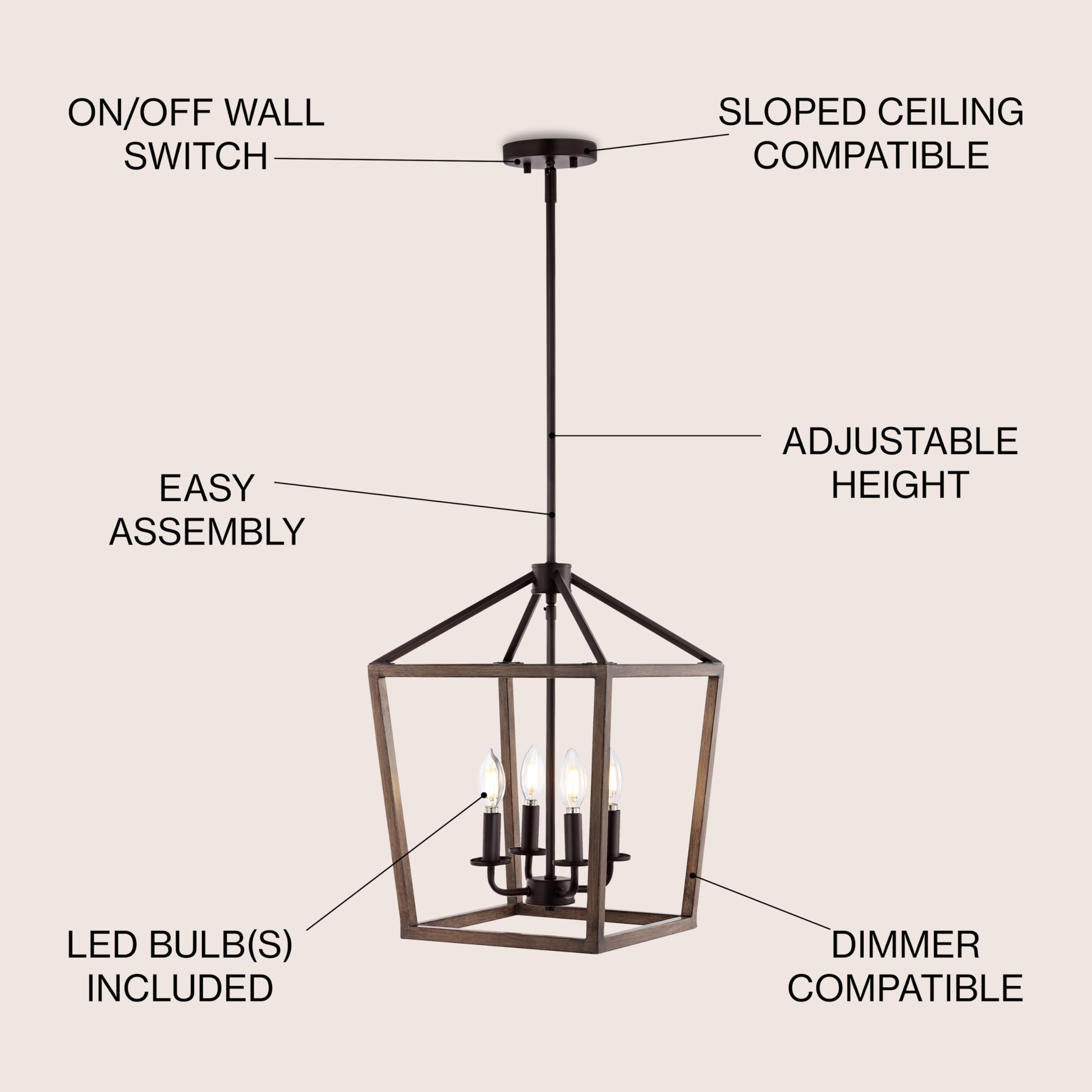 JONATHAN Y Pagoda 4-Light Iron Pendant, 13in Rustic, Bohemian, Faux Wood-Oil Rubbed Bronze, Model JYL1322A