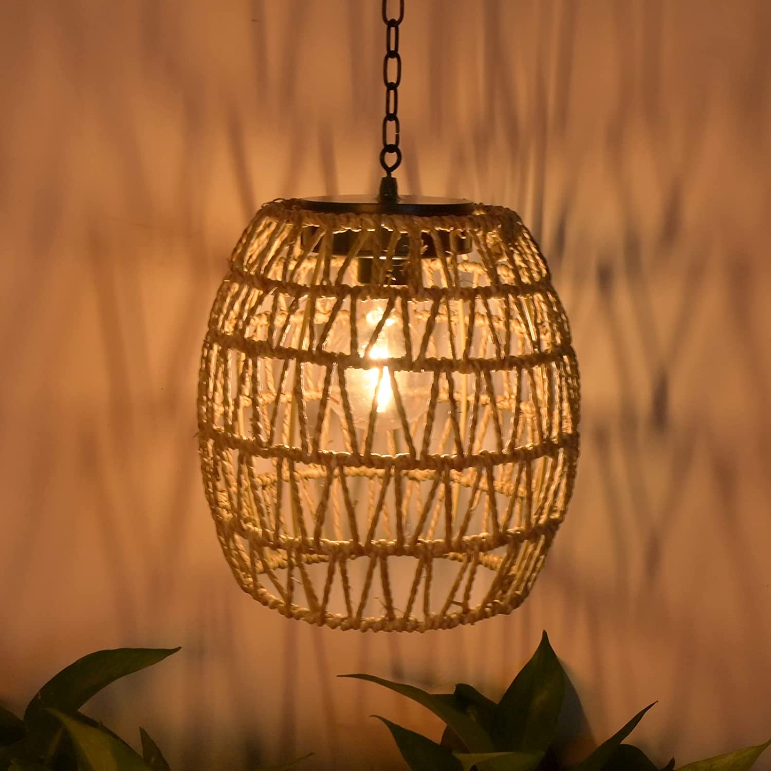 Outdoor Solar Hanging Lantern, Rattan Outdoor Chandelier Solar Chandelier Outdoor Outdoor Chandelier for Gazebo Solar Powered Ha