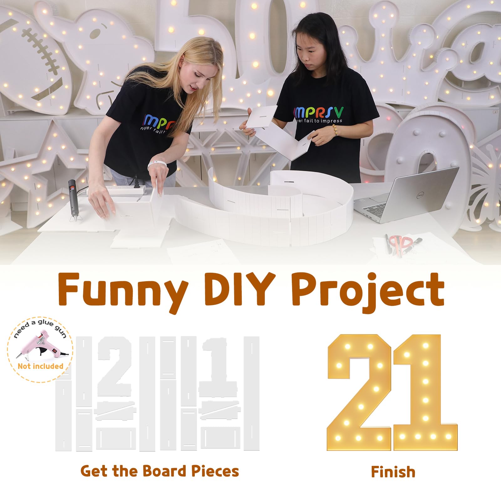 imprsv 21st Birthday Light Up Numbers, 4FT Foam Board Decorations for Her & Him, Anniversary Party Arch Kit