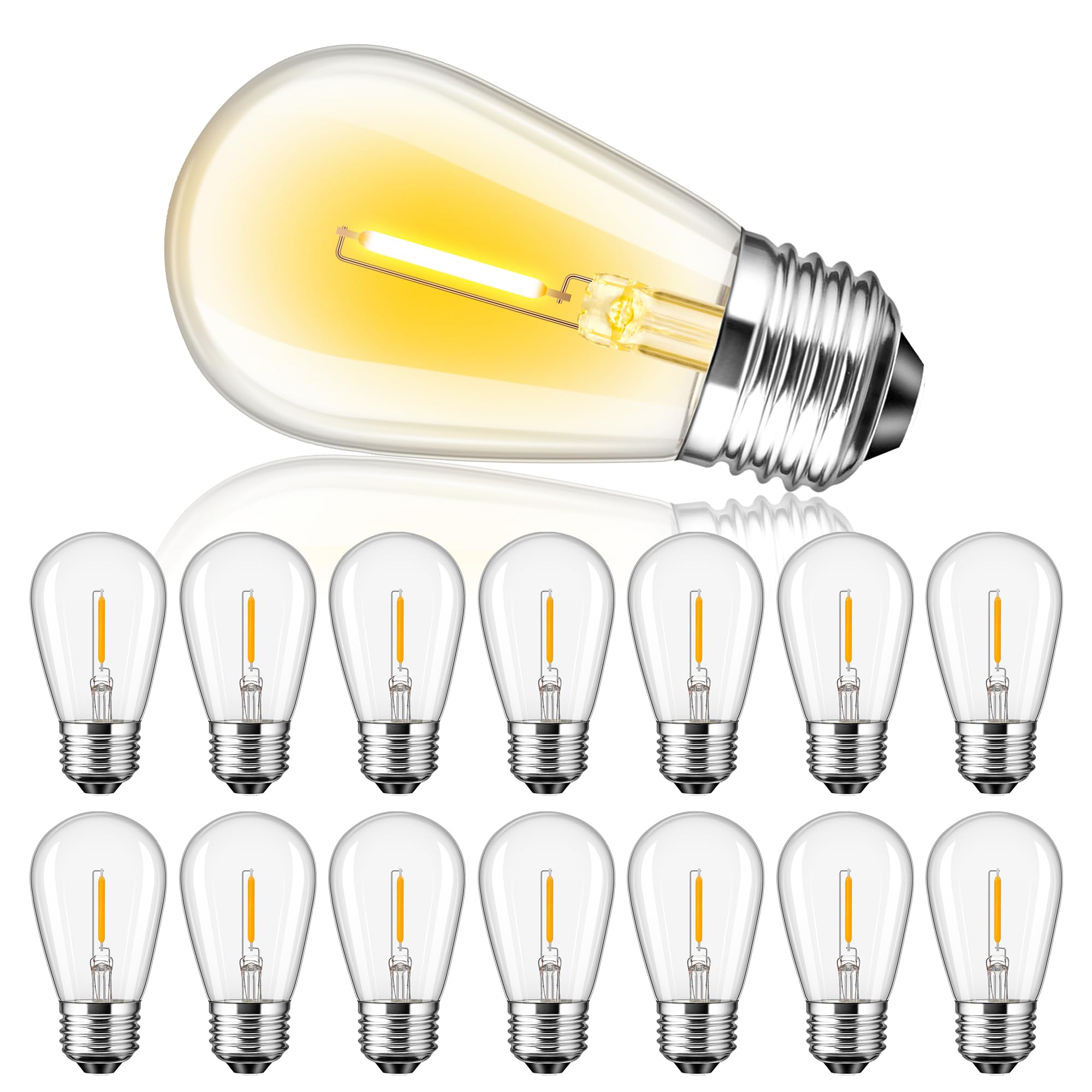 Sphoon 15 Pack S14 Replacement Led Bulbs Outdoor String Lights Bulbs Filament Edison Bulb 1W=10W For Garden Patio Party Warm Whi