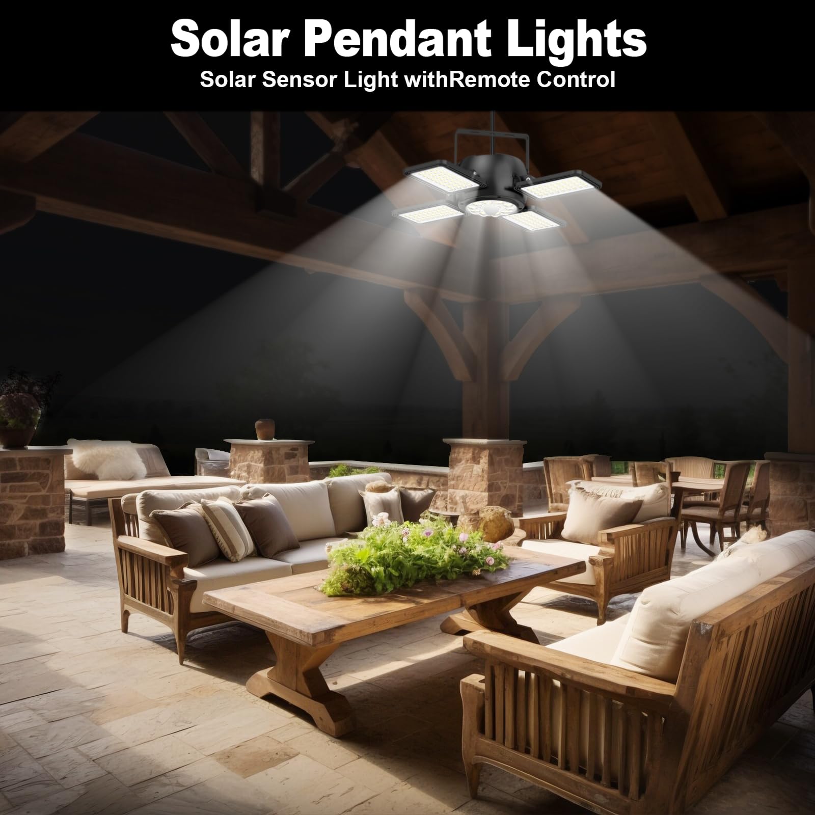 Solar Shed Light Outdoor Indoor Upgrade 1200Lm 174Led 4 And 1 Heads Motion Sensor Pendant Light, Solar Lights With 5 Lighting Modes Remote Control Ip65 Waterproof For Barn Patio Gazebo Shop