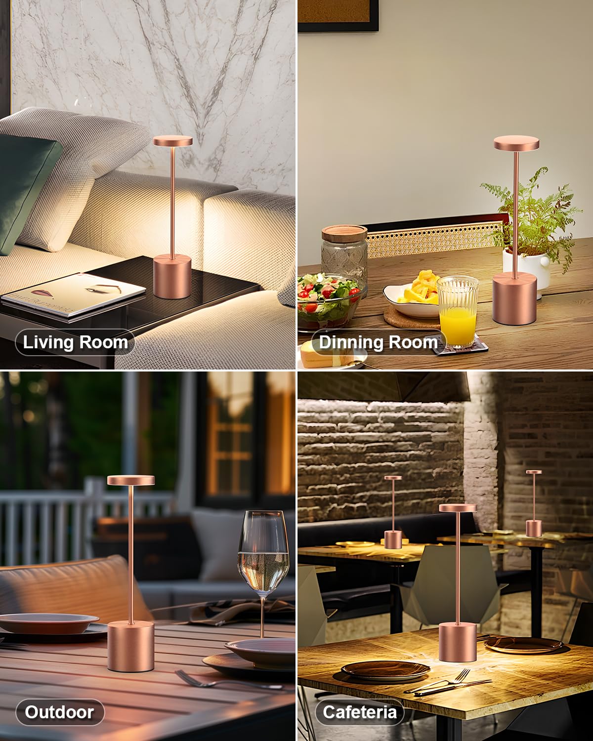 Swinerton Cordless Table Lamp, Rechargeable LED Light, 5000mAh Battery, 3 Color Dimmable, Model 9067S, Rose Gold