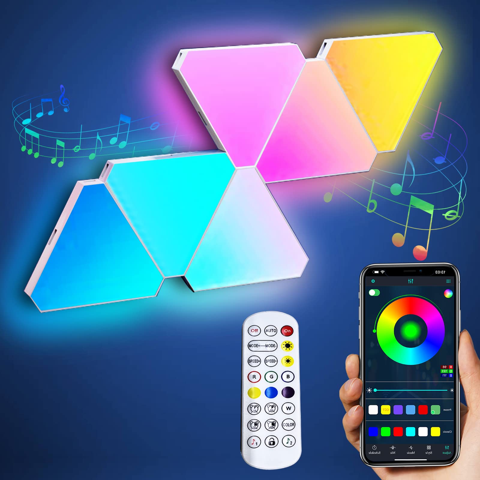Triangle LED Light Panels, Triangle Lights with 6 Connection Ports, Real RGBIC Gaming Lights for Gaming Setup, Smart Wall Lights