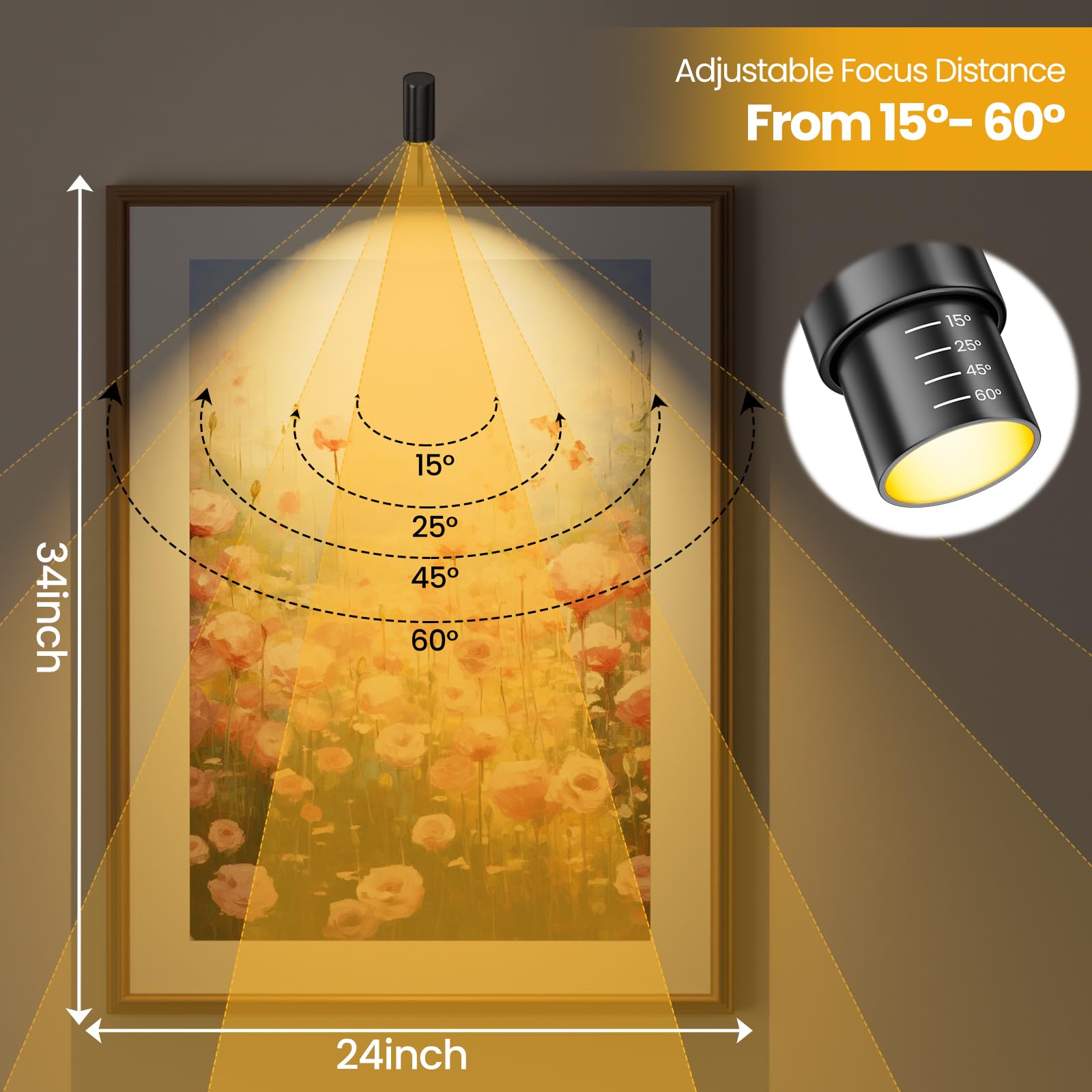ZOOPEEN LED Picture Light Spotlight, 3000K, Remote Control, 2 Pack, Black, Model WLPL-B2, Aluminum