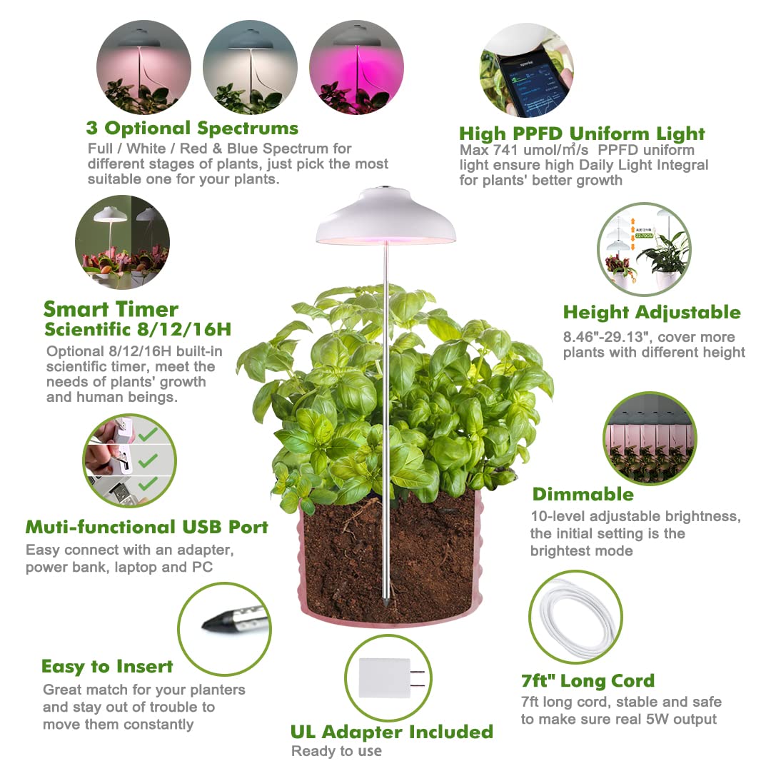 GrowLED LED Umbrella Plant Grow Light, Herb Garden, Height Adjustable, Automatic Timer, 5V Low Safe Voltage, Ideal for Plant Gro