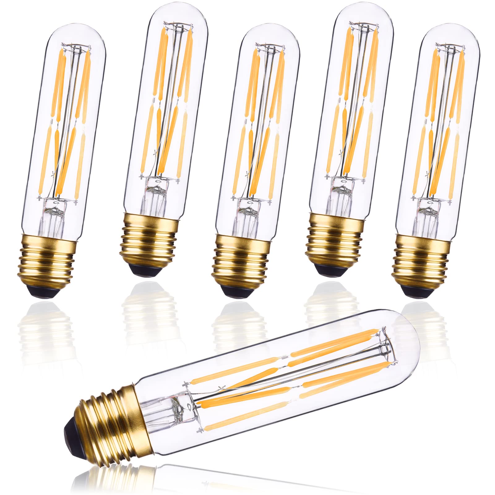 Create Bright T10 Led Tubular Light Bulbs E26 Dimmable Warm White 2700K 8W Classic Edison Bulbs For Desk Lamp,Pendant Lights,6-P