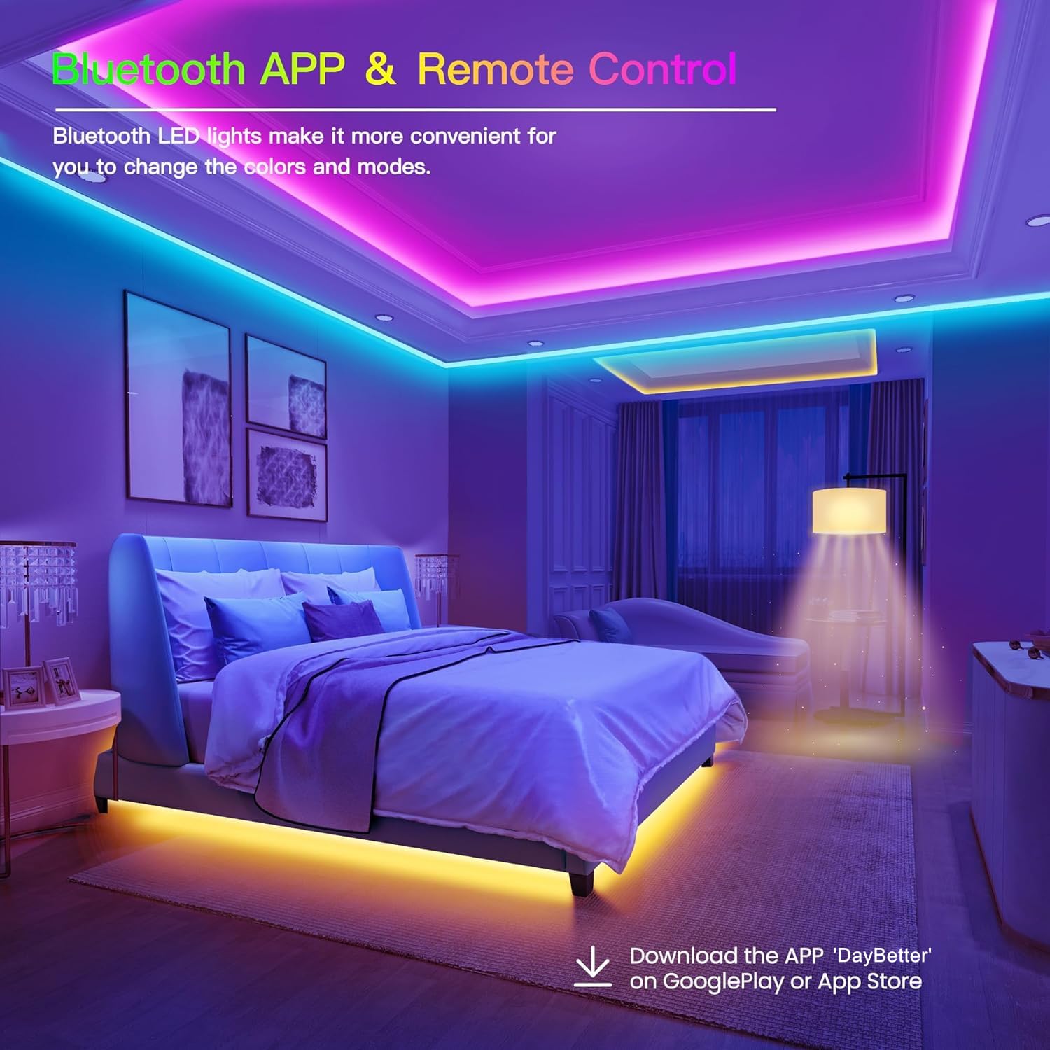 Gupup Led Strip Lights 100Ft, Rope Lights,Bluetooth App Control,Color Changing Rgb Strip, Sync With Music,Para Cuarto, For Bedro