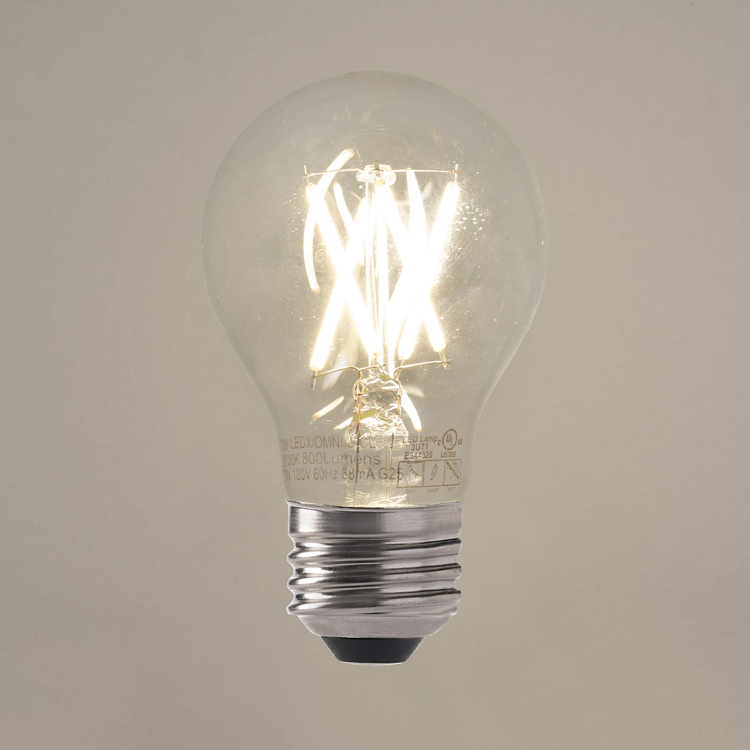 Greenlite LED A19 Filament Clear Light Bulb, 7W, 800 Lumens, Dimmable, 2700K Soft White, E26 Base, 4 Pack, Energy