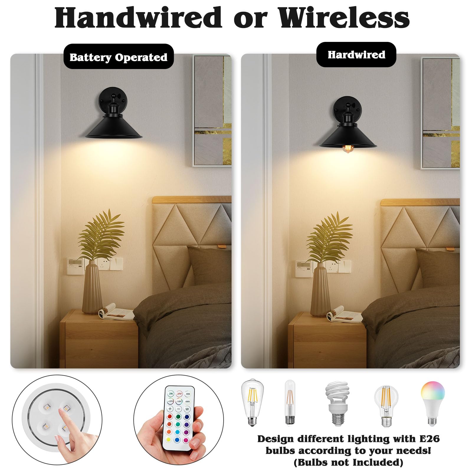 Battery Wall Sconces Set Of Two, Battery Operated Sconces, Dimmable Cordless Wall Sconce, Rgb Fabric Wall Lights No Hardwired Ne
