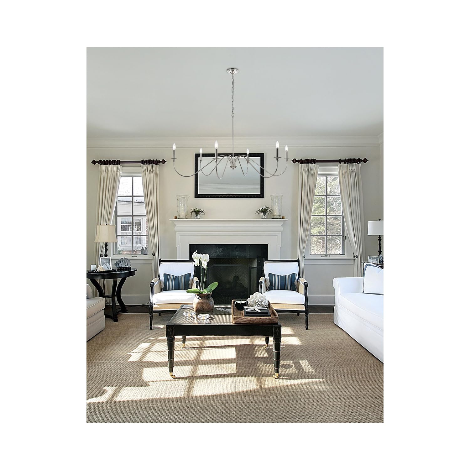 Living District 54&quot; 6-Light Metal Chandelier In Polished Nickel - Modern Lighting Fixture