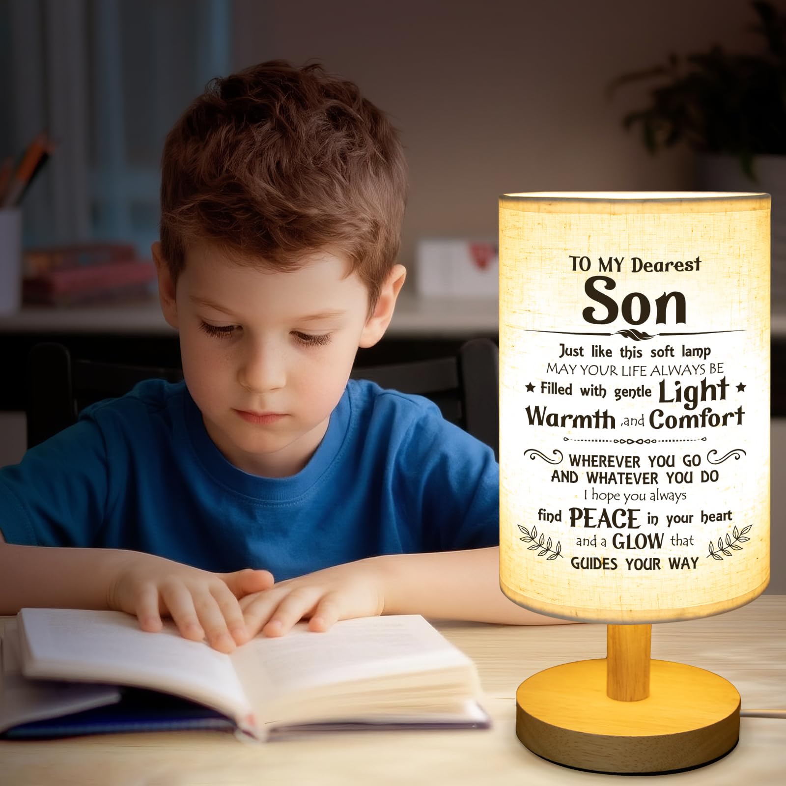 Calibron Gifts For Son From Mom Dad, Son Birthday Gifts Fabric Lamp, Birthday Gifts For Son Table Lamp With Wooden Stand Unique