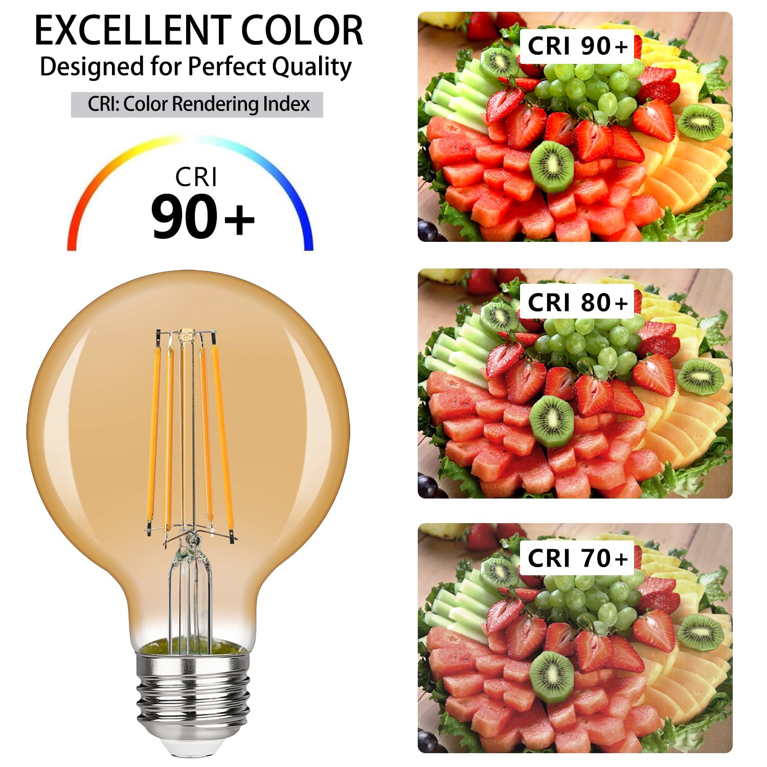 Kgc G25 Led Edison Vanity Globe Light Bulb, Led Filament Light Bulb, 6W Equivalent To 60W, G80 Dimmable 600Lm E26 Medium Base, B