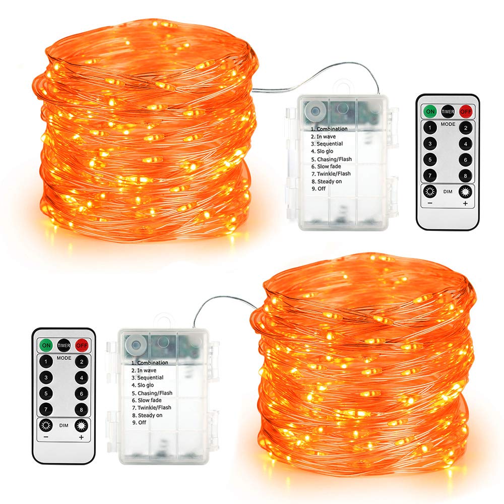 BrizLabs Orange Fairy Lights, 19.47ft 60 LED Orange Halloween String Lights, 8 Modes Battery Fairy Light with Remote, Indoor Out